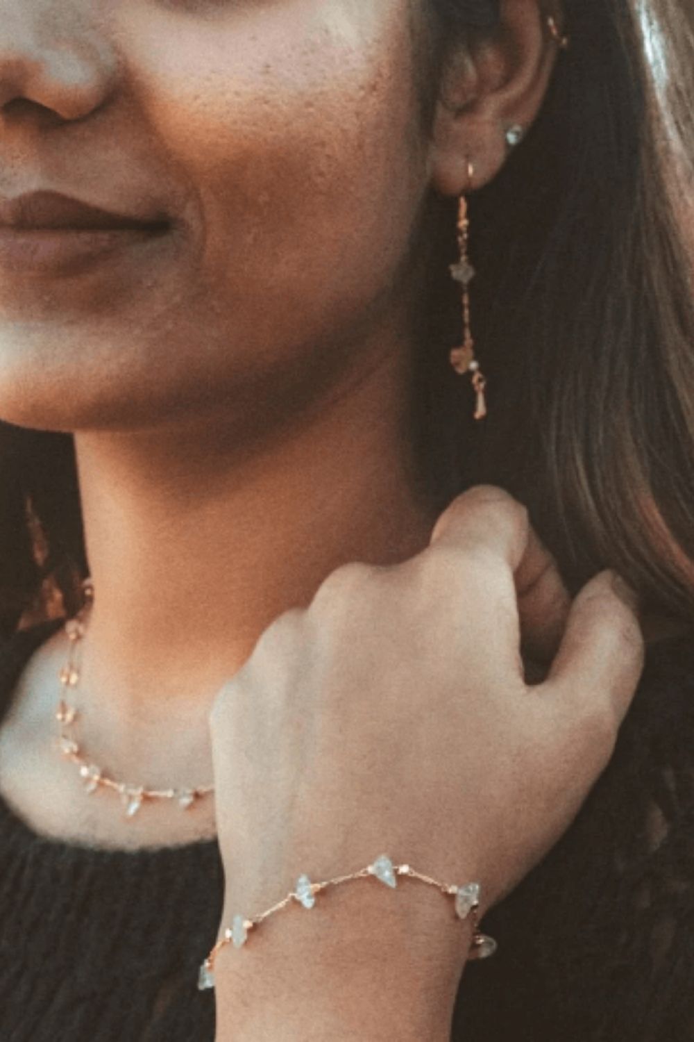White Crystal Quartz Drop Earrings Minimalist, Image 1 of 2