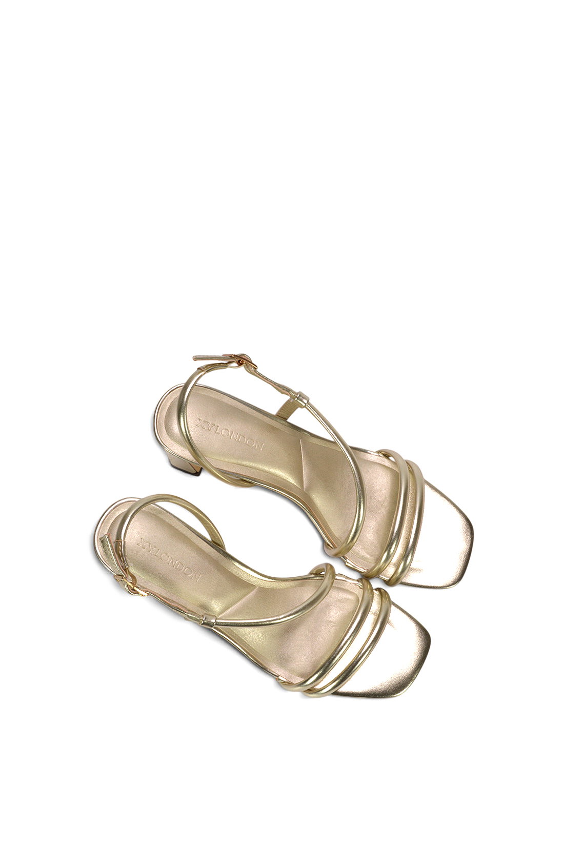 Gold XY LONDON Gold Strappy Slingback Mid Block Heel Sandals With Square Toe, Image 6 of 6