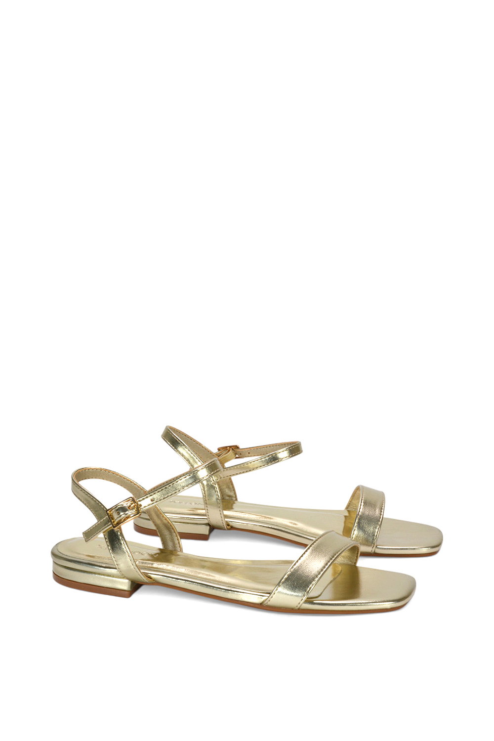 Gold XY LONDON Gold 'Hallie' Open Toe Flat Strappy Sandals With Ankle Strap, Image 4 of 6