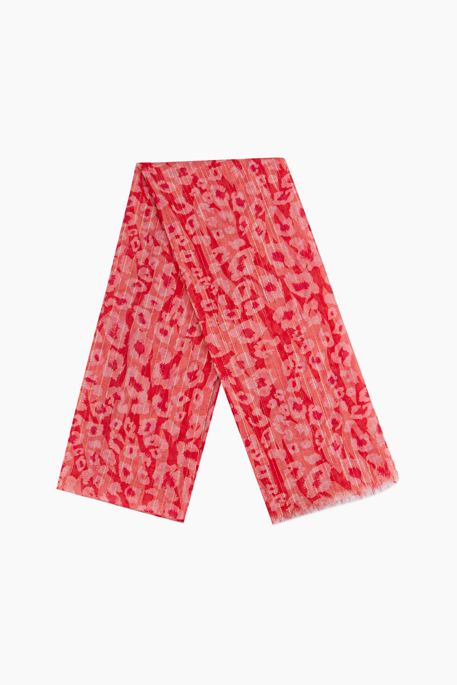 Red Metallic Pinstripe Lightweight Leopard Scarf, Image 2 of 5