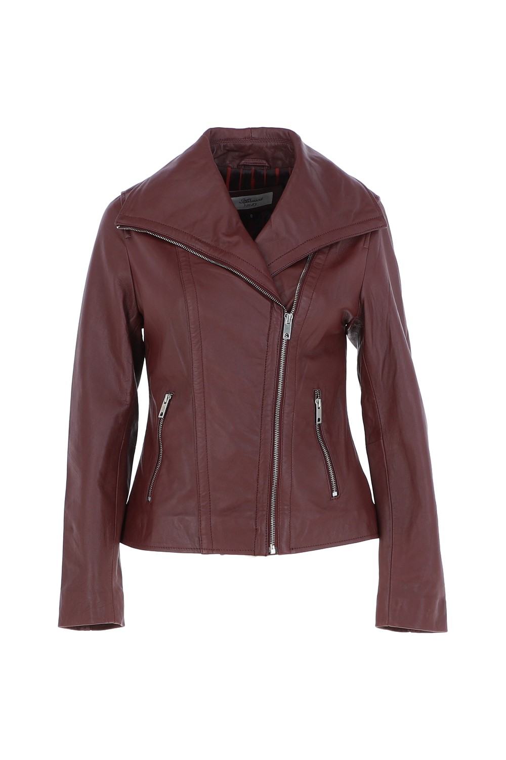 Wine 'Isabella' Real Leather Wide Collar Biker Jacket, Image 2 of 5