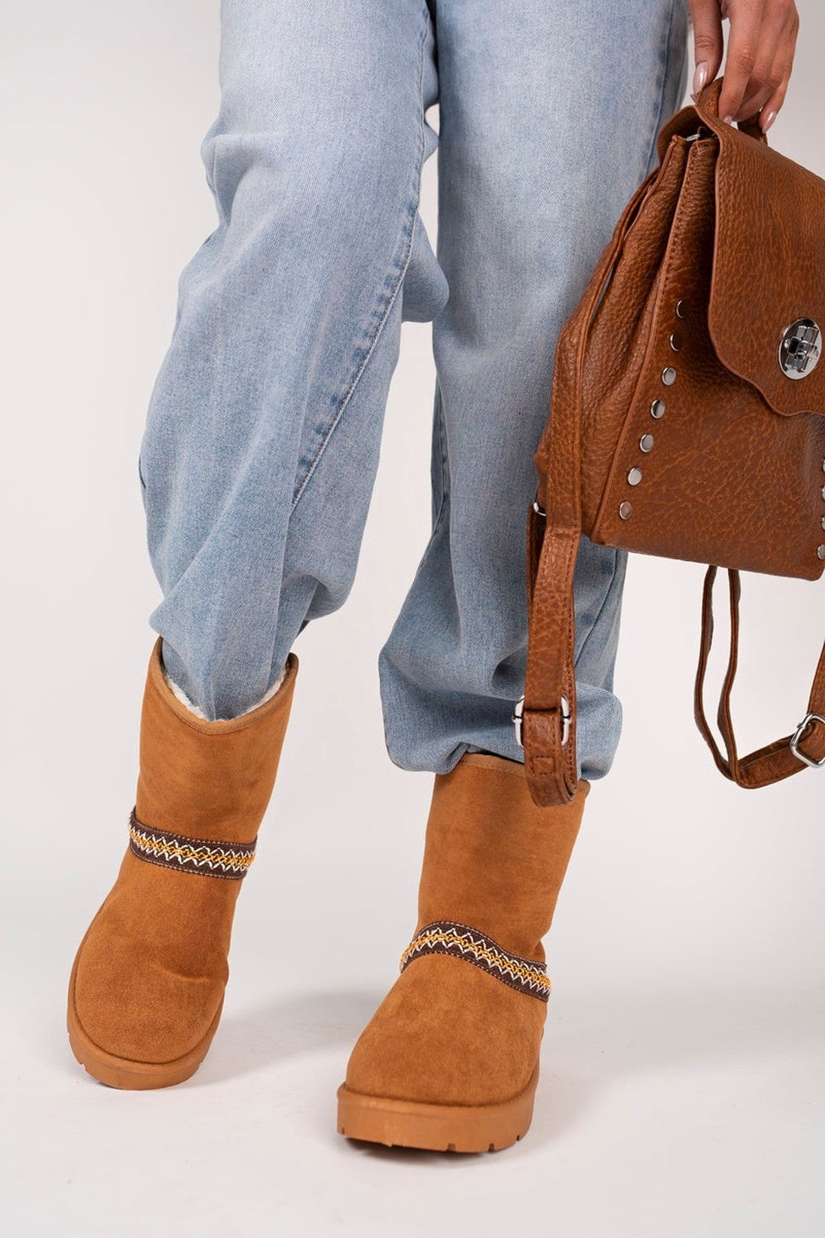 Brown Karsie Suedette Embroidered Flat Ankle Boots, Image 6 of 8
