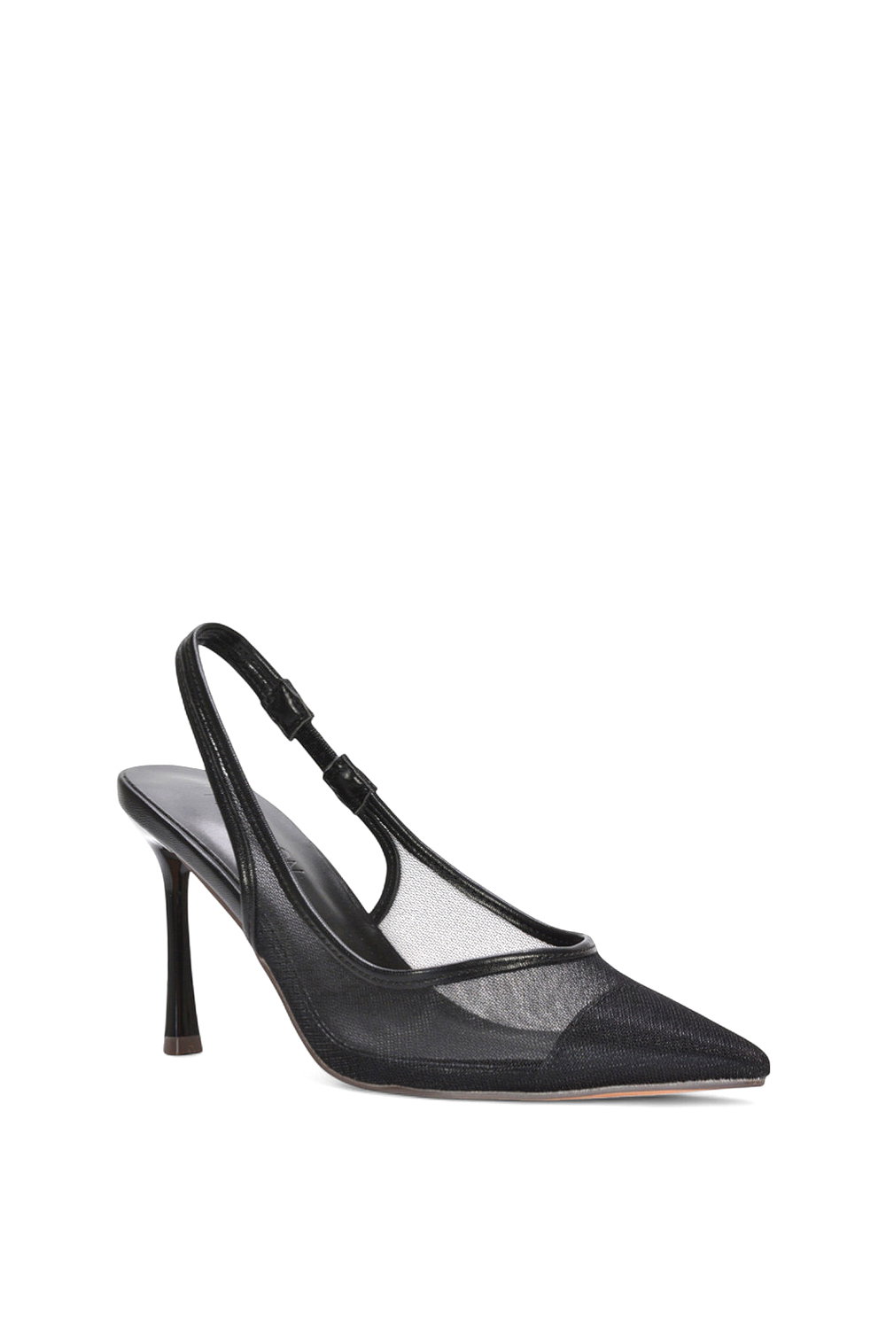 Black XY LONDON Black 'Caroline' Pointed Toe Mesh Slingback Court Shoe Heels, Image 2 of 5