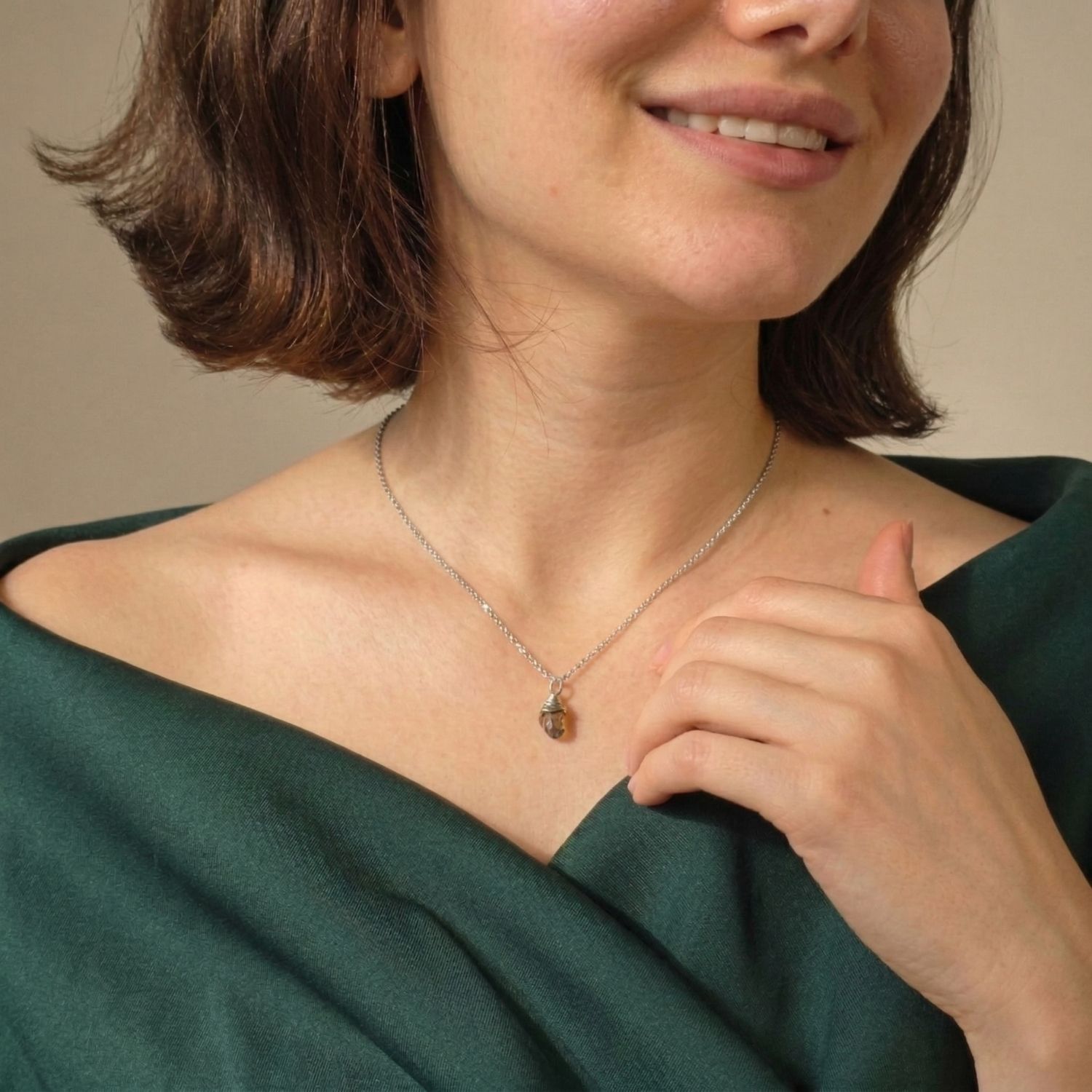 Silver Raw Herkimer Diamond Sterling Silver April Birthstone Necklace, Image 3 of 4