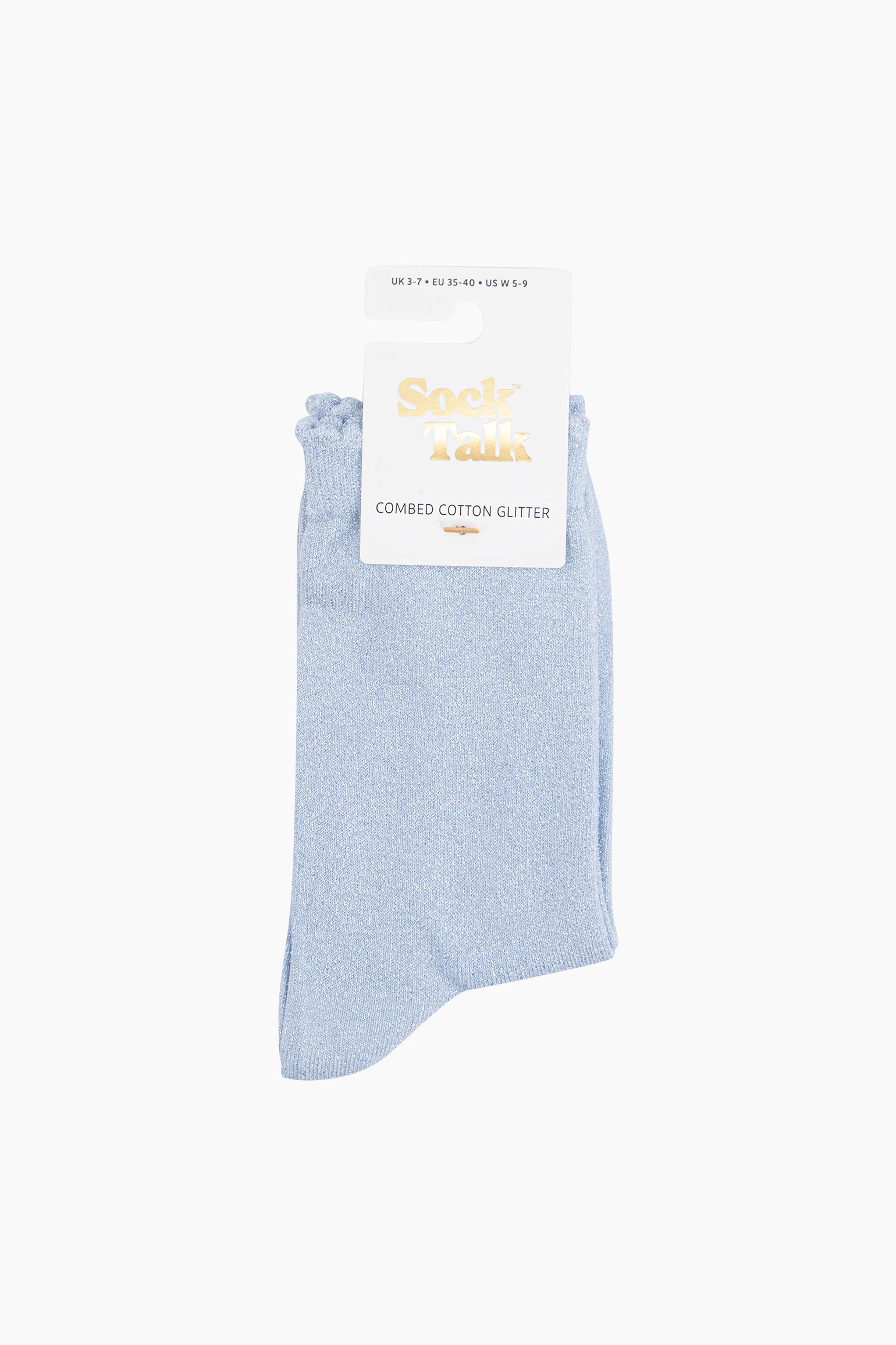 Light Blue Plain Combed Cotton Glitter Socks, Image 4 of 4