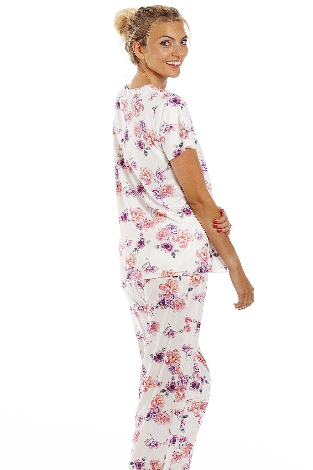 Cream Camille Lingerie Cream Lightweight Floral Print Pyjama Set, Image 3 of 5