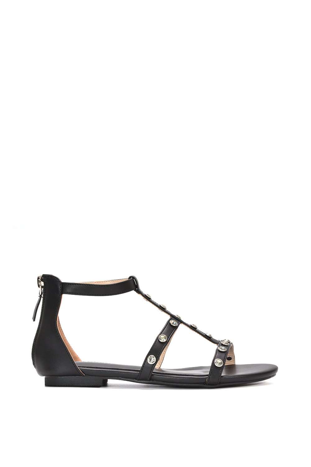 Black 'Julia' T-Bar Gladiator Sandals With Studded Details