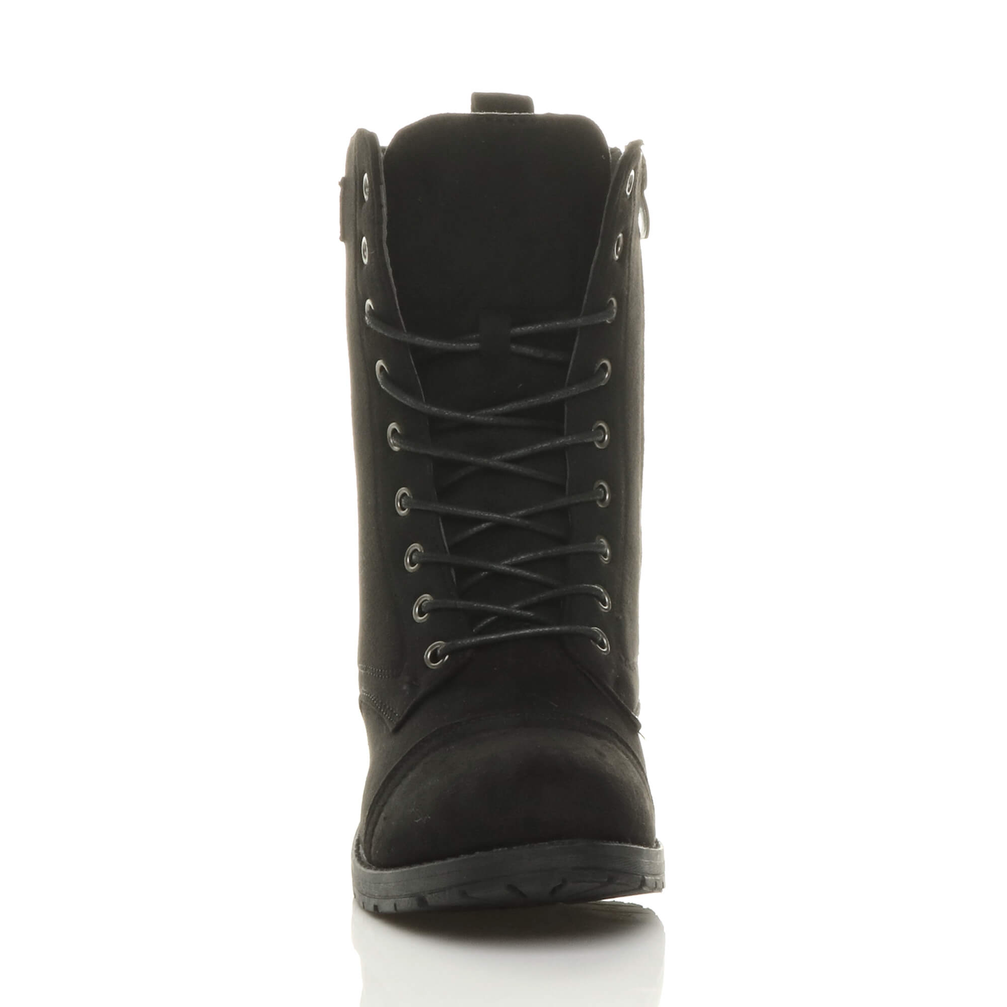 Black Lace Up Buckles Military Biker Ankle Boots, Image 6 of 6