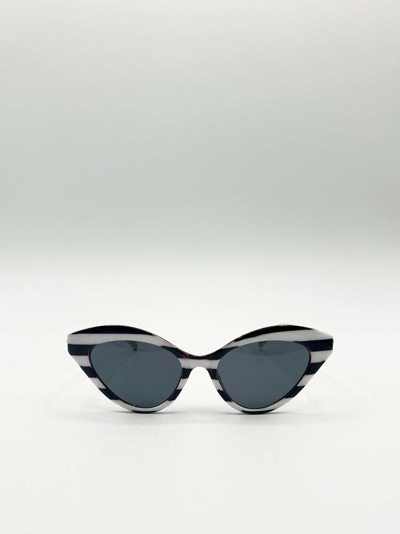 Brown Cat-Eye Sunglasses in Black White Stripe, Image 5 of 6