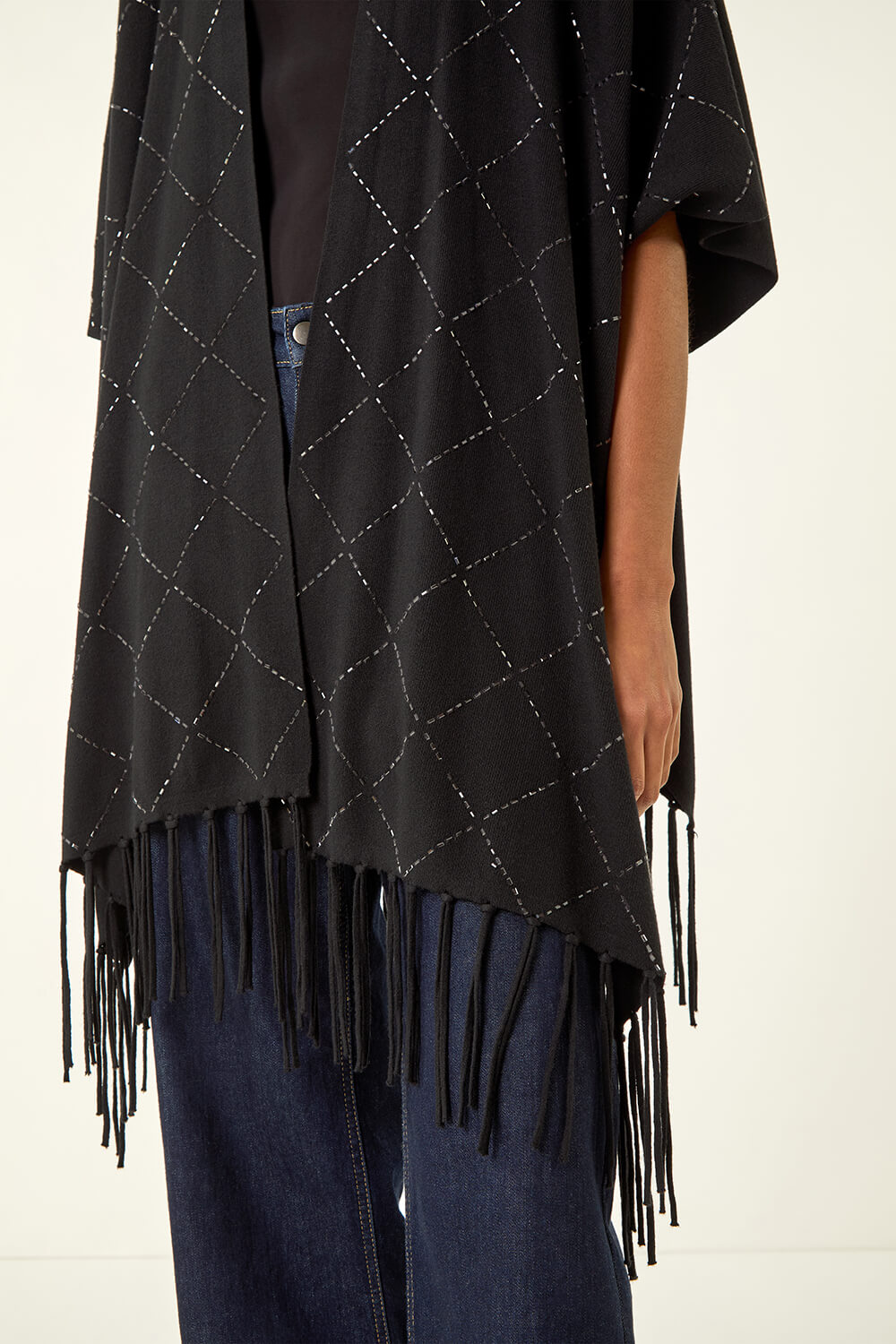 Black Sparkly Diamond Knit Poncho, Image 6 of 5