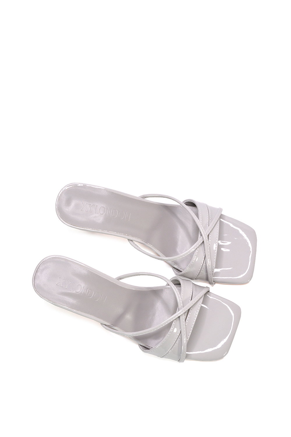 Grey XY LONDON Grey 'Claudia' Mid Heeled Sandal Slip On Mules With Square Toe, Image 5 of 6