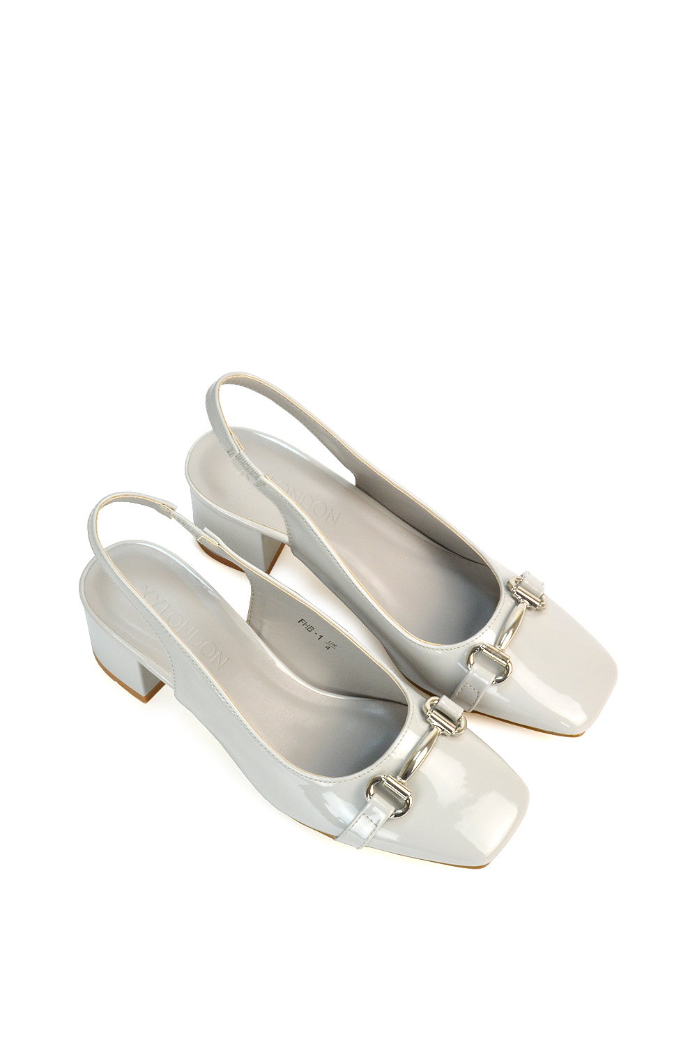 Light Grey XY LONDON Light Grey 'Selena' Slingback Mid Heels With Square Toe, Image 4 of 6