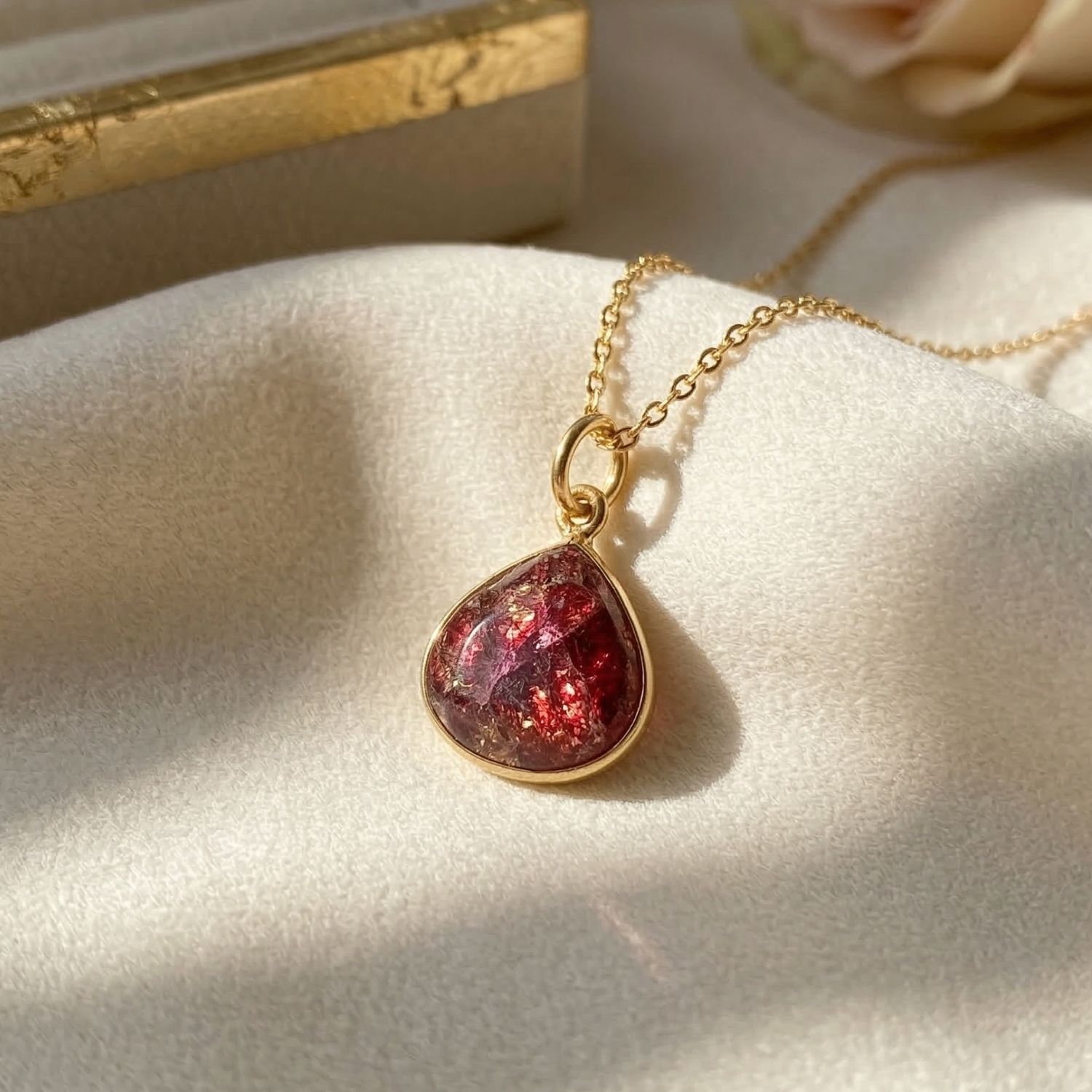 Metallic 18Ct Gold Vermeil Plated Garnet January Birthstone Necklace