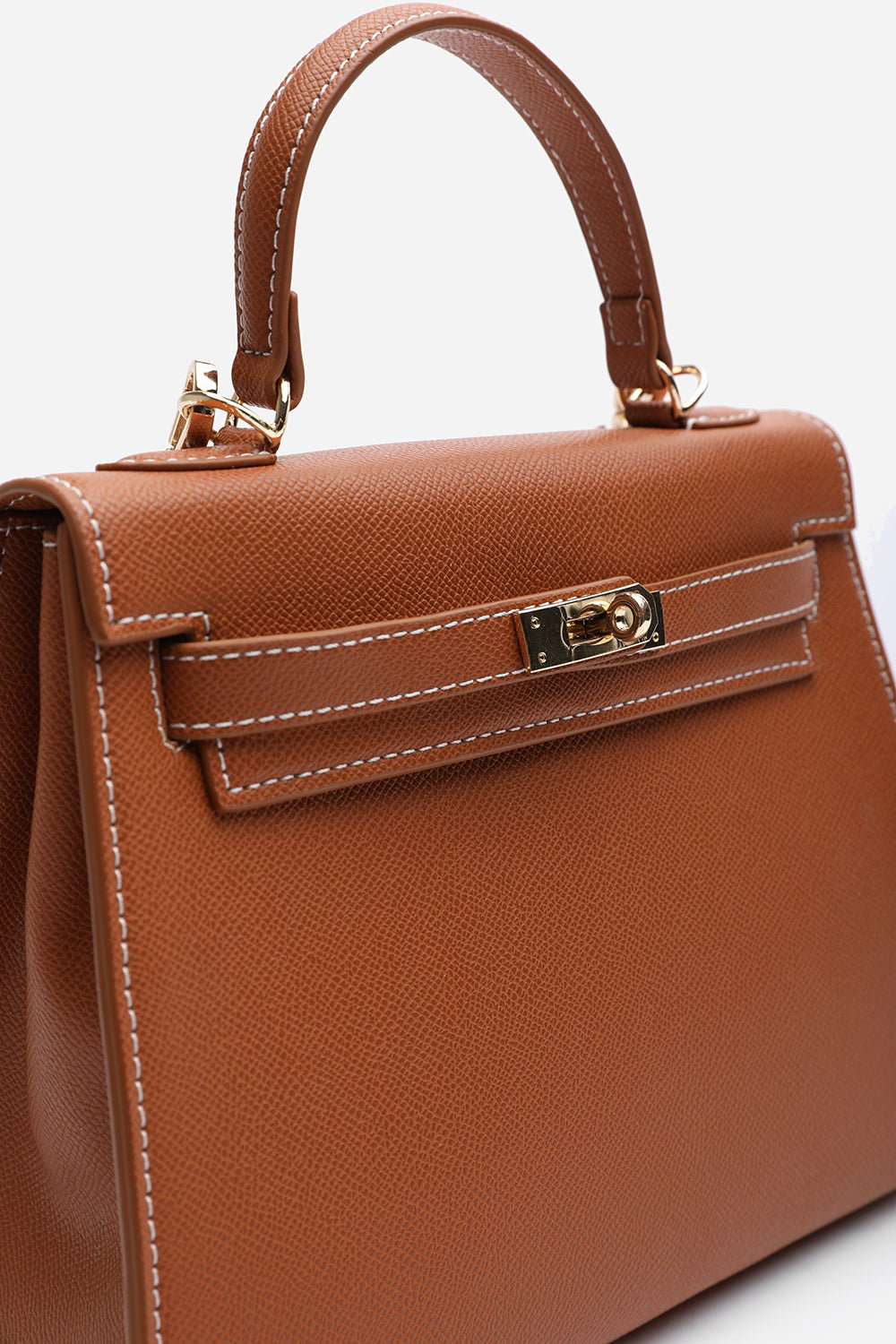 Tan Lluvia Top Handle Satchel Mini Tote Bag With Turn-Lock Closure, Image 6 of 8