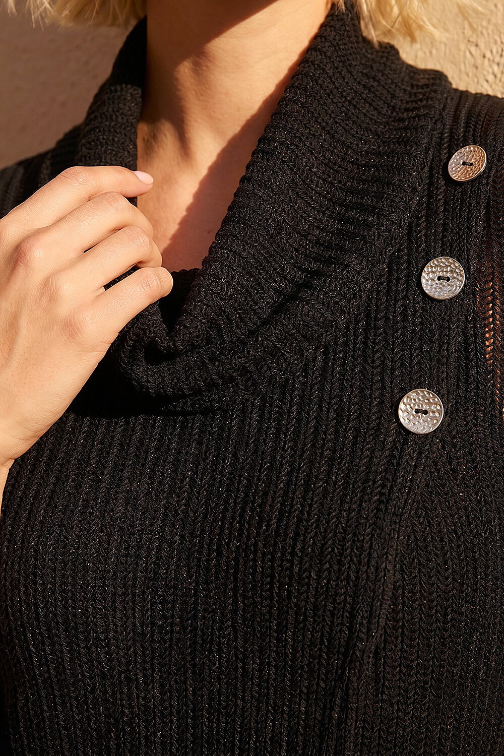 Black Snit Textured Buttoned Top, Image 5 of 4