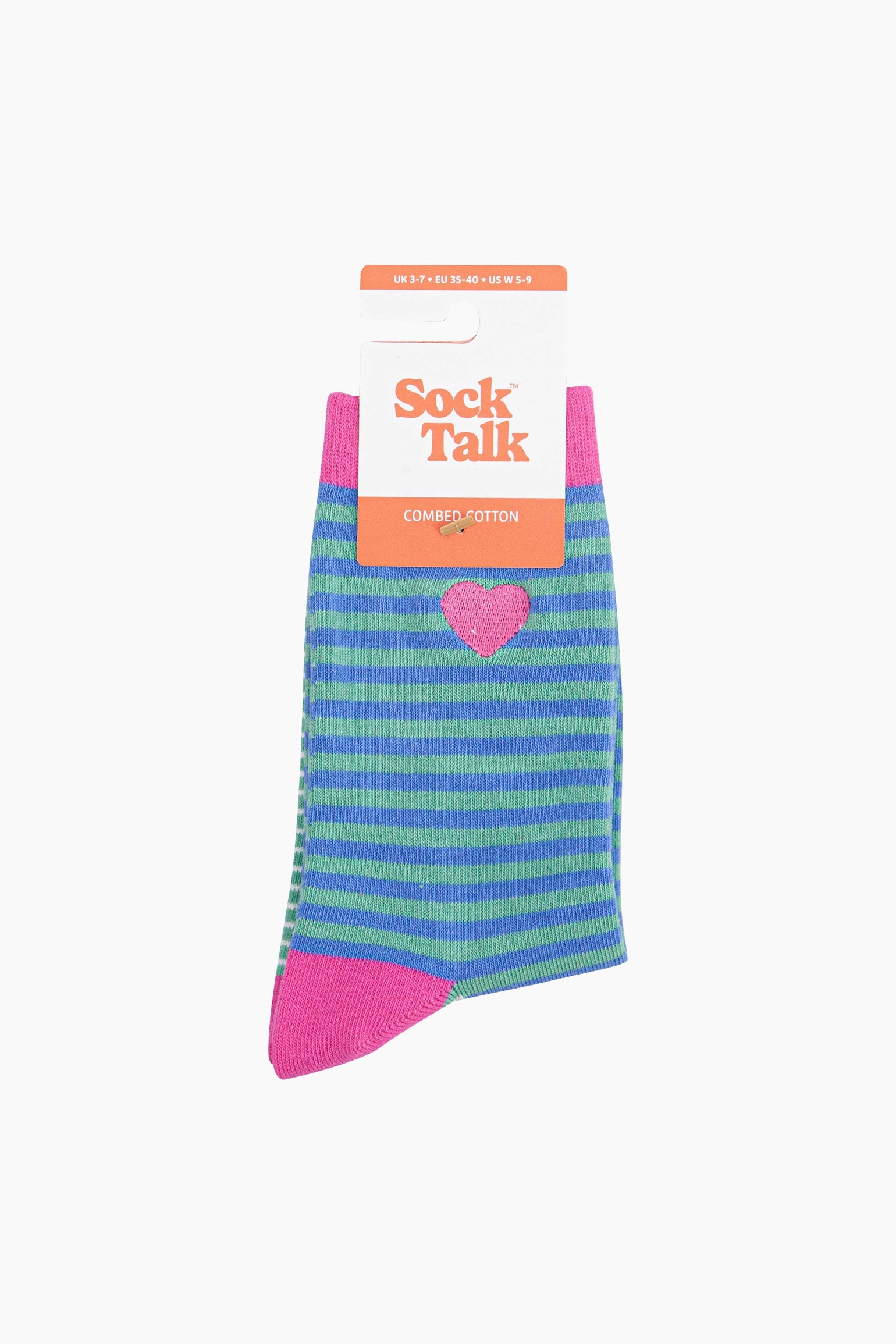 Multi Embroidered Heart Combed Cotton Socks in Blue, Image 4 of 4