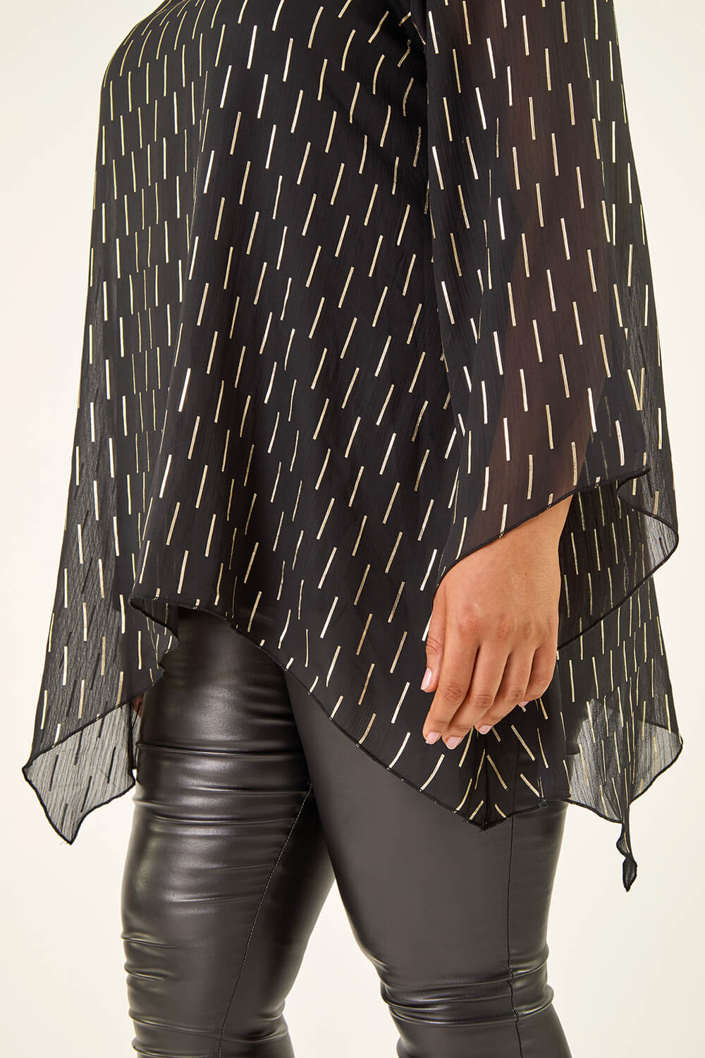Black Curve Chiffon Overlay Foil Top , Image 6 of 5