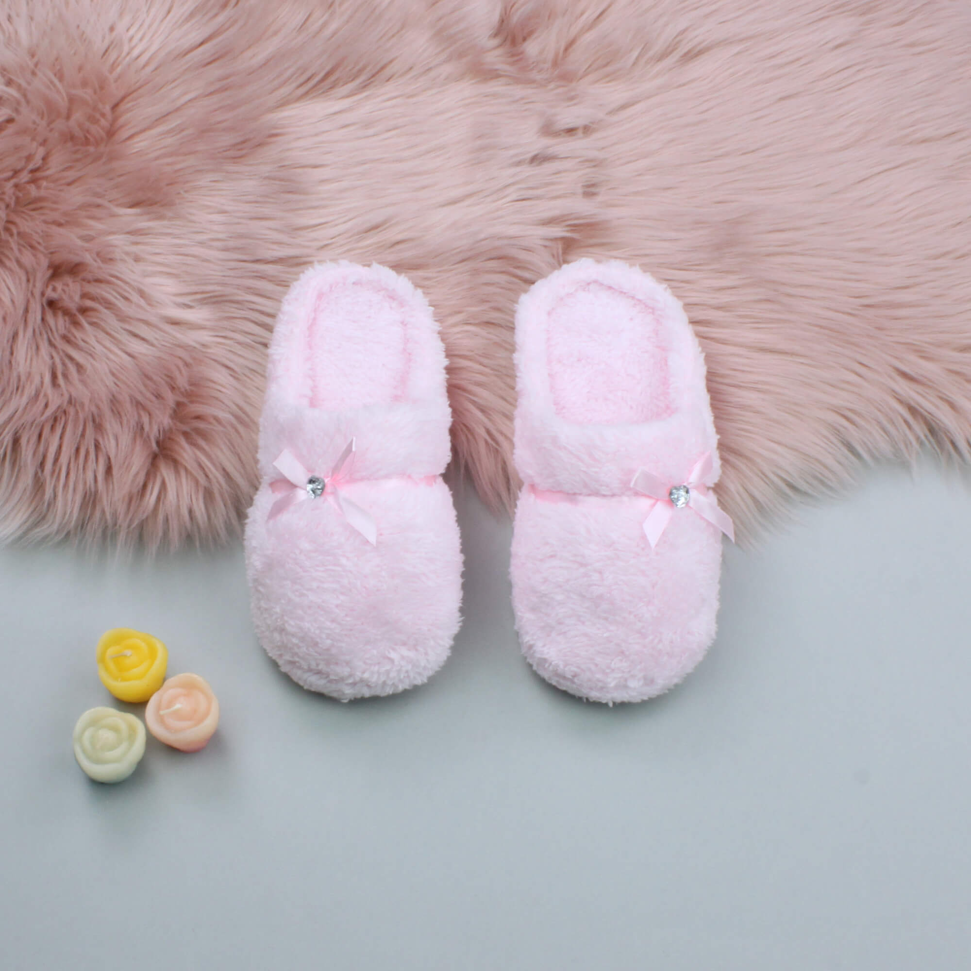 Light Pink Fleece Mules Slippers, Image 3 of 5