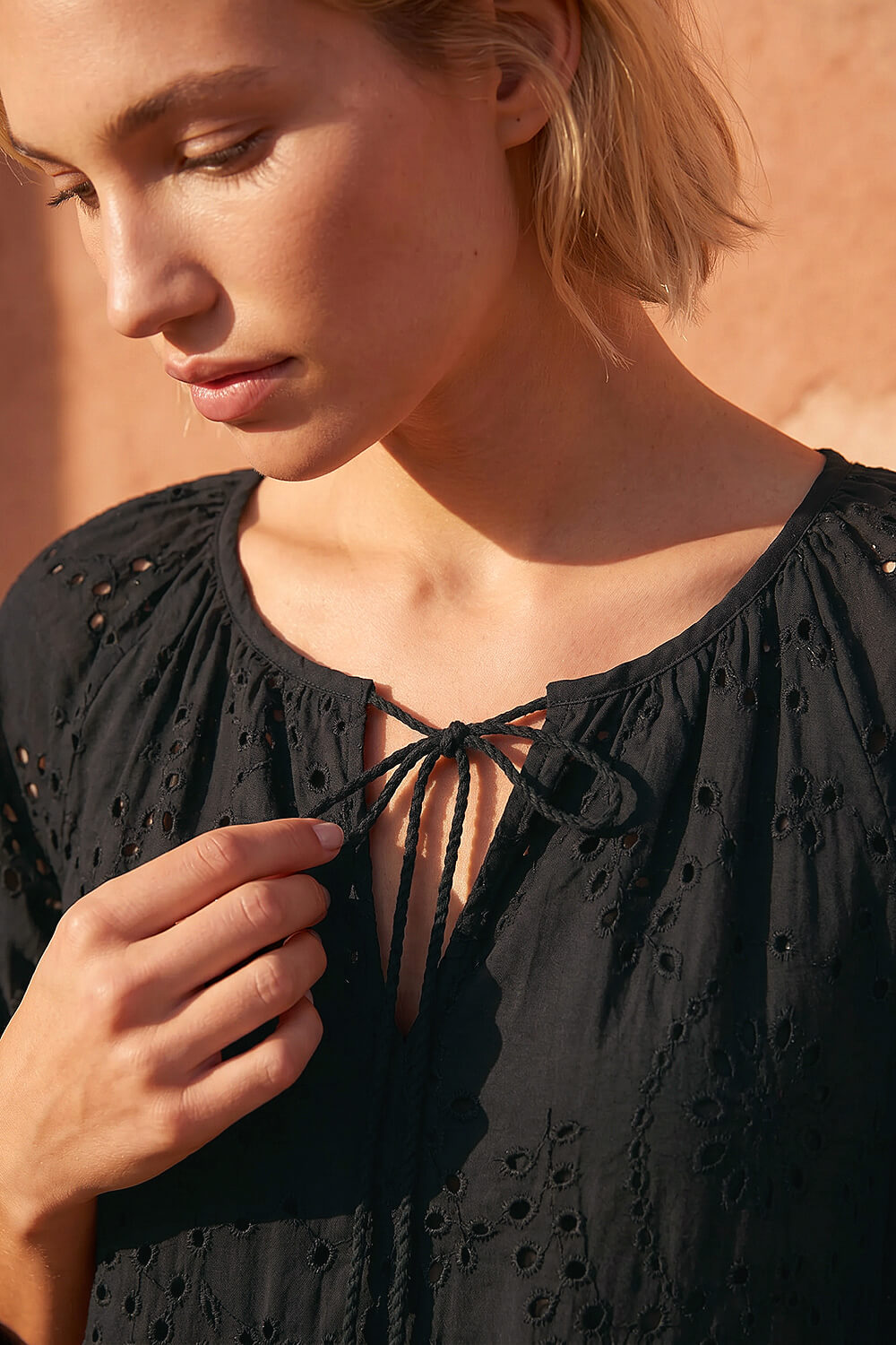 Black Cotton Broderie Tiered Smock Dress, Image 5 of 4