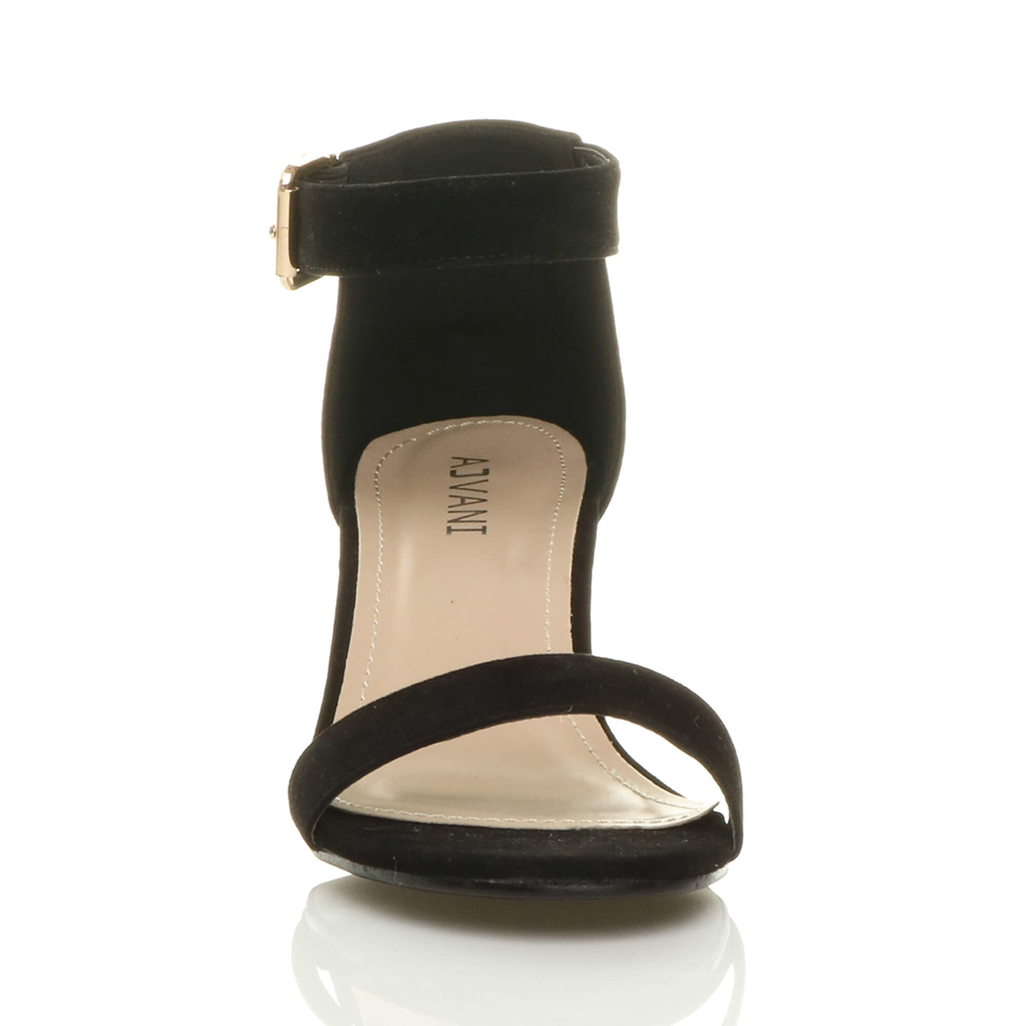 Black AJVANI Black Mid Block Heel Ankle Strap Sandals, Image 6 of 6