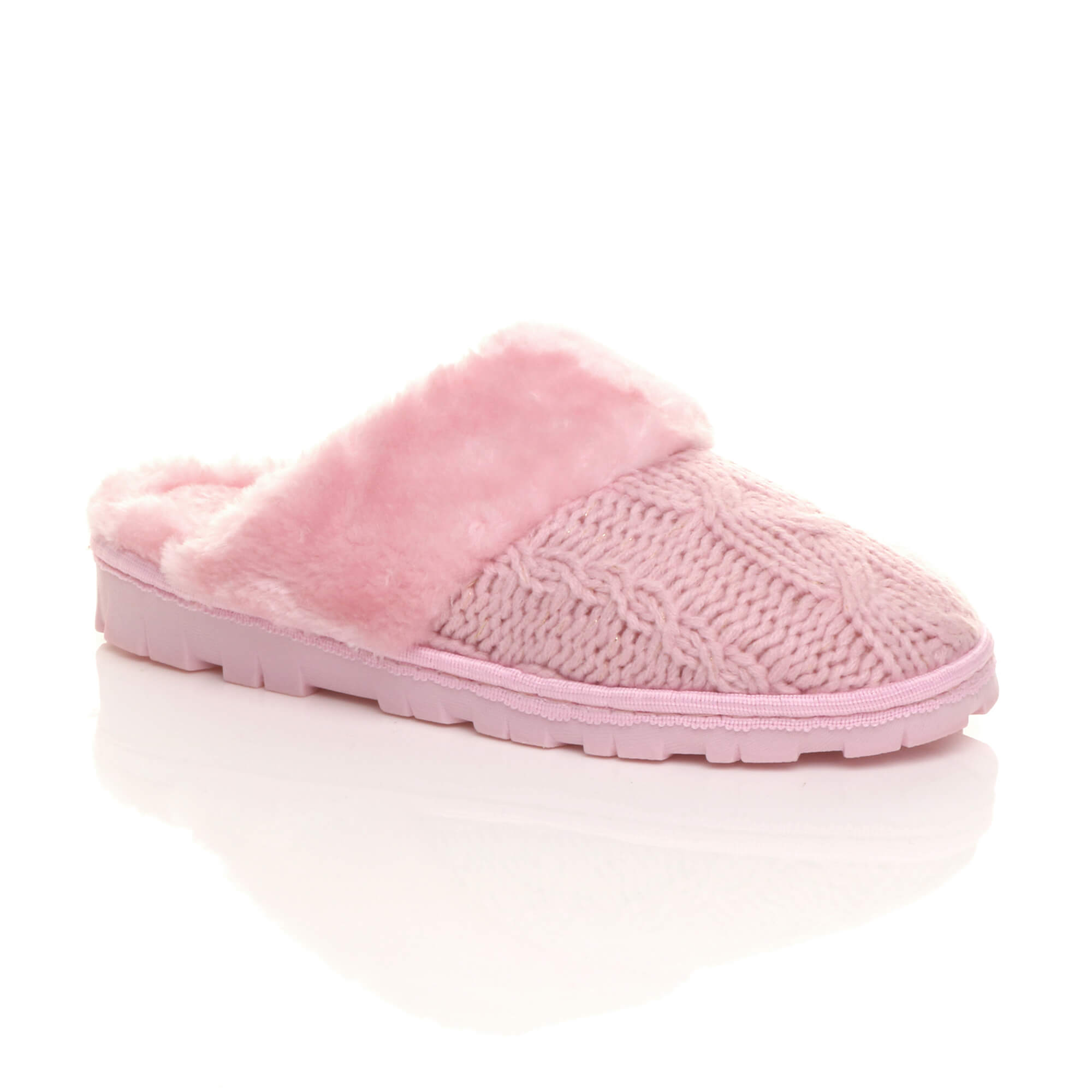Pink AJVANI Pink Glitter Knitted Mules Slippers, Image 1 of 5