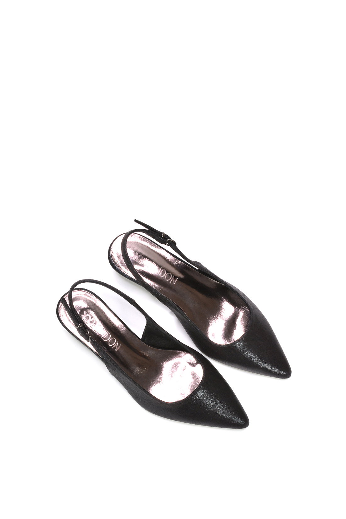 Black XY LONDON Black Slingback Kitten Heel Court Shoes With Pointed Toe, Image 6 of 6