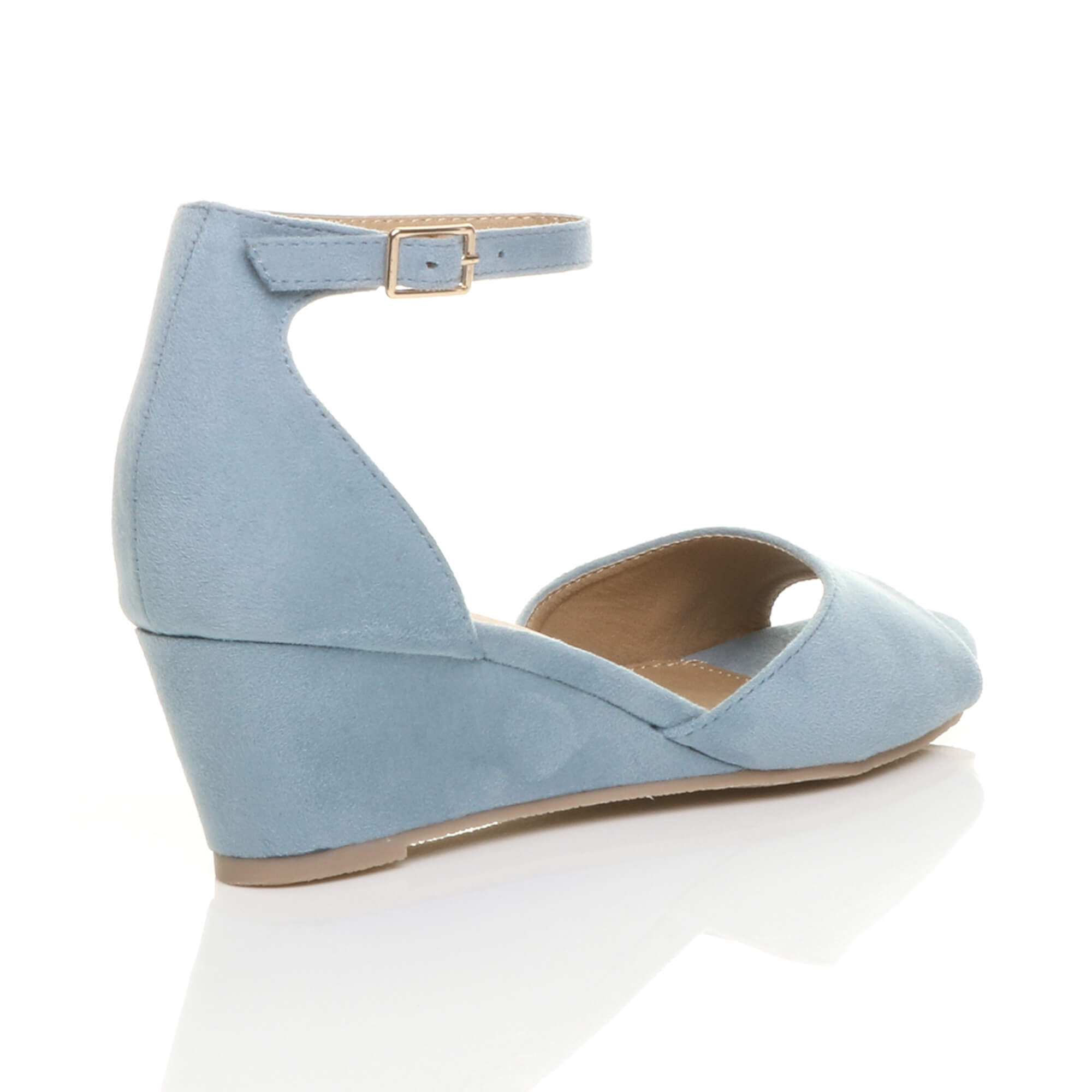 Light Blue AJVANI Light Blue Mid Wedge Heel Ankle Strap Sandals, Image 4 of 6