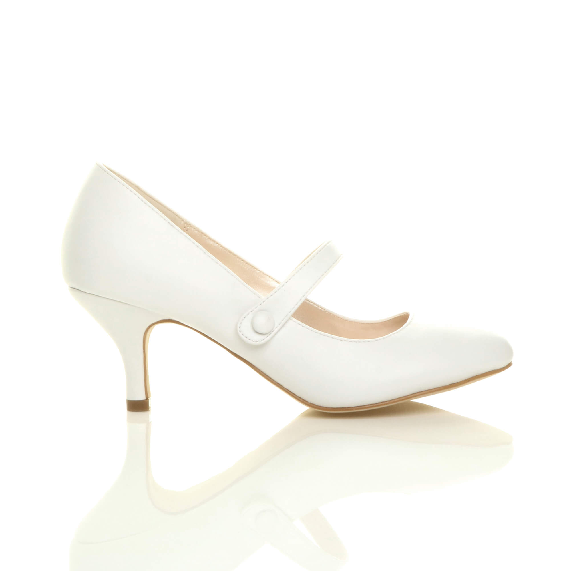 White AJVANI White Mid Heel Mary Jane Court Shoes, Image 2 of 6