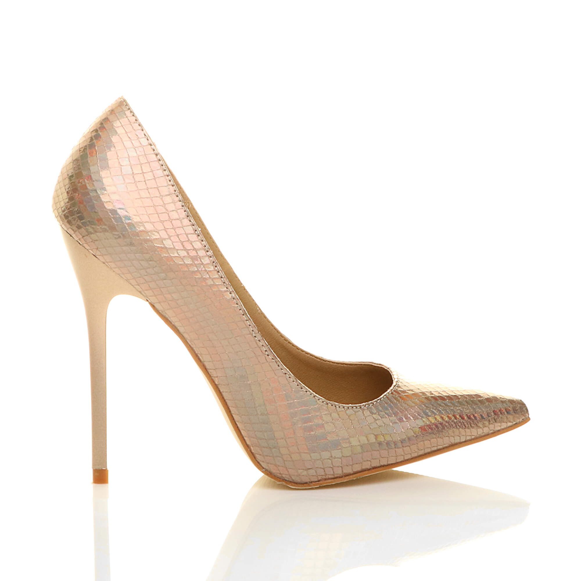 Gold AJVANI Gold High Heel Mermaid Pointed Toe Court Shoes, Image 2 of 6