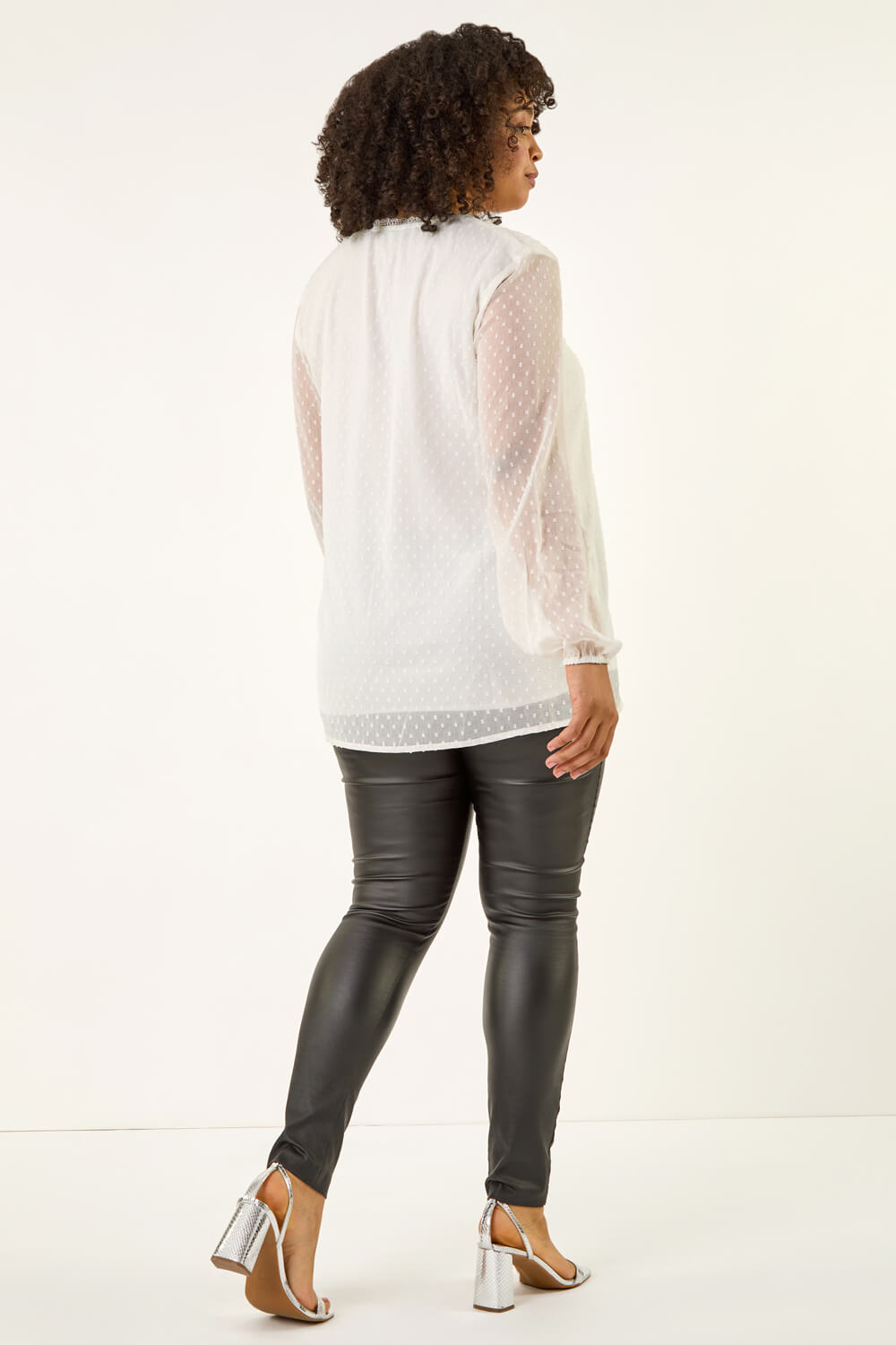 Ivory  Curve Textured V-Neck Top, Image 4 of 5