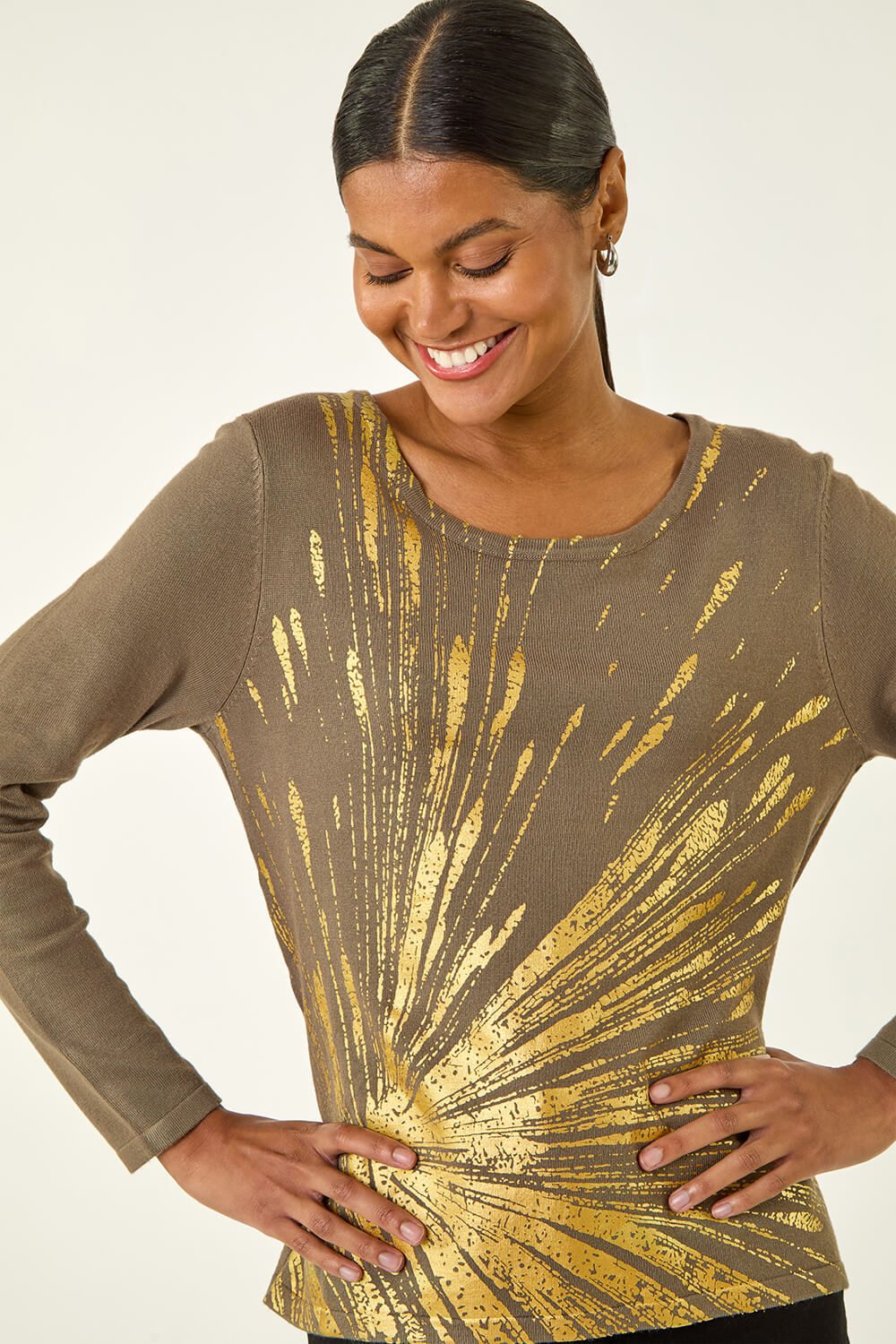 Olive Metallic Foil Print Knit, Image 1 of 5