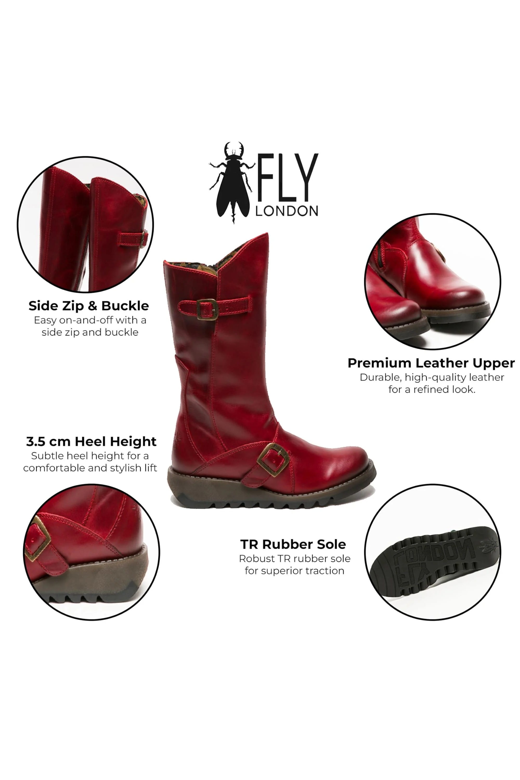 Red Womens Mid-Calf Platform Boots-MES2913, Image 3 of 5