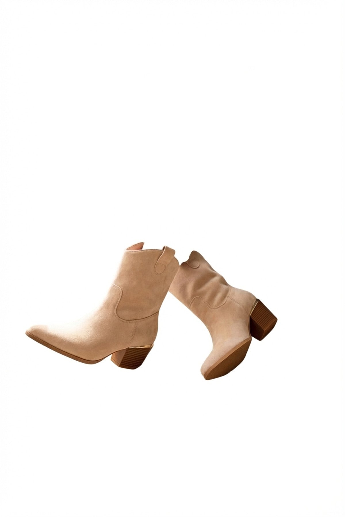 Beige Jessie Womens Suede Western Ankle Boots, Image 2 of 8
