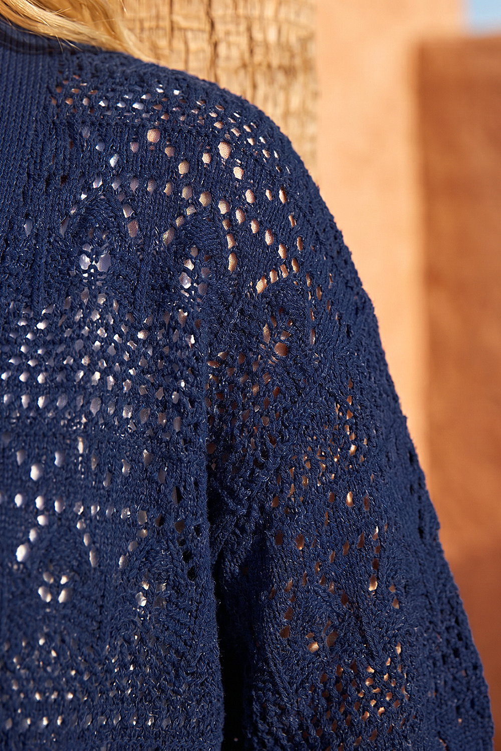 Navy Stitch Detail Knit Cardigan, Image 5 of 4