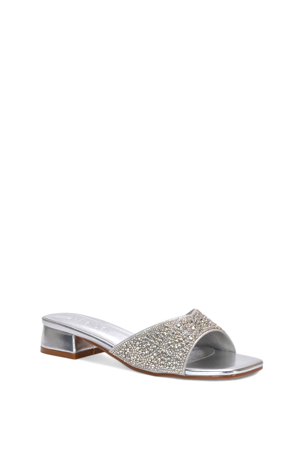 Silver XY LONDON Silver 'Seren' Low Heel Sandal Mules With Diamante Details, Image 2 of 6