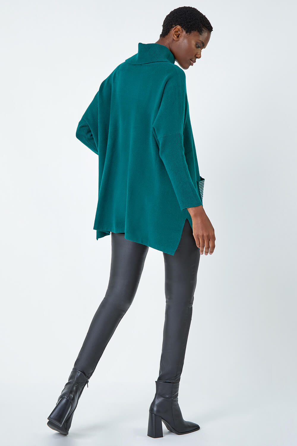 Forest Longline Sparkle Pocket Poncho Jumper, Image 4 of 5