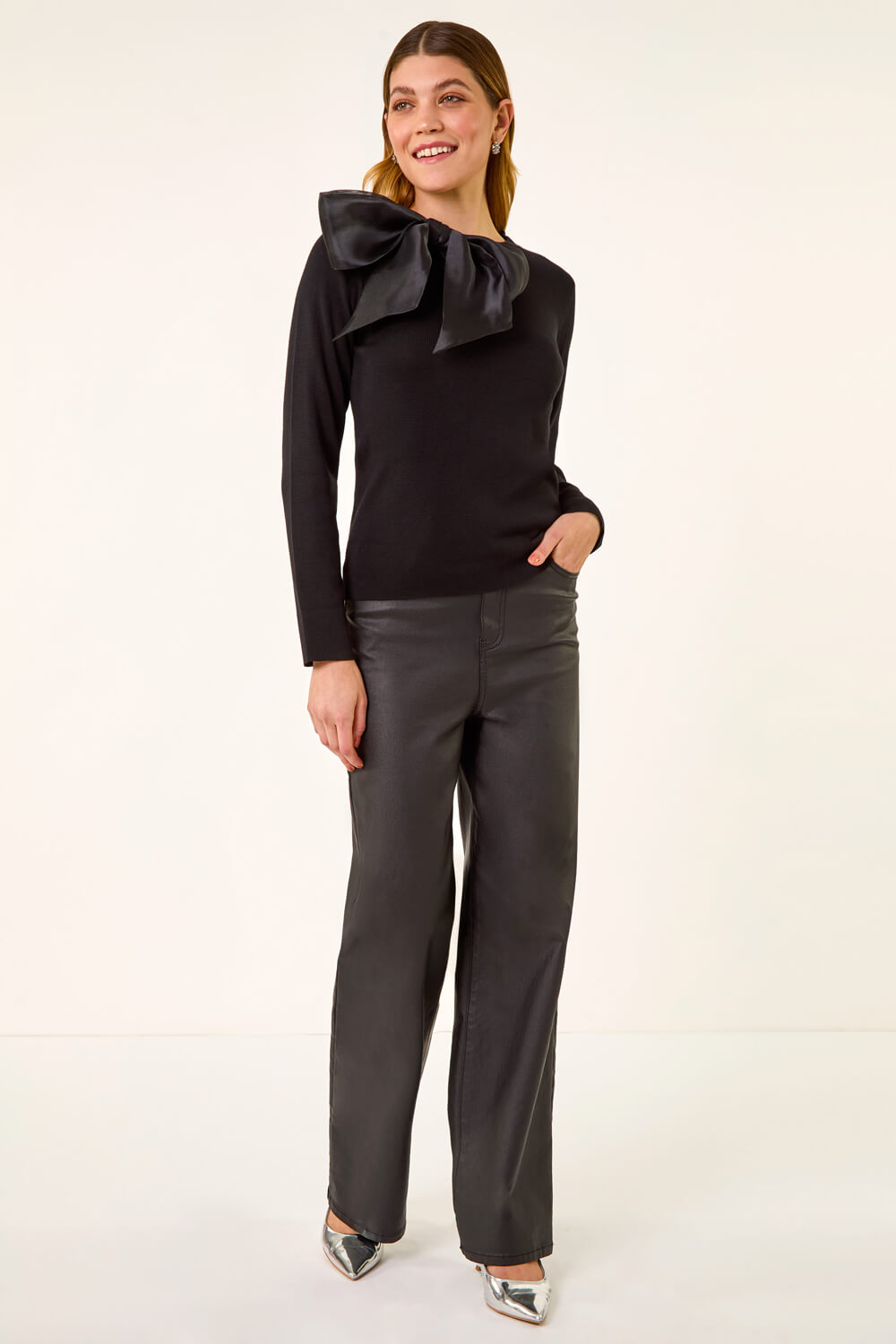 Black Bow Tie Knit Jumper, Image 3 of 5