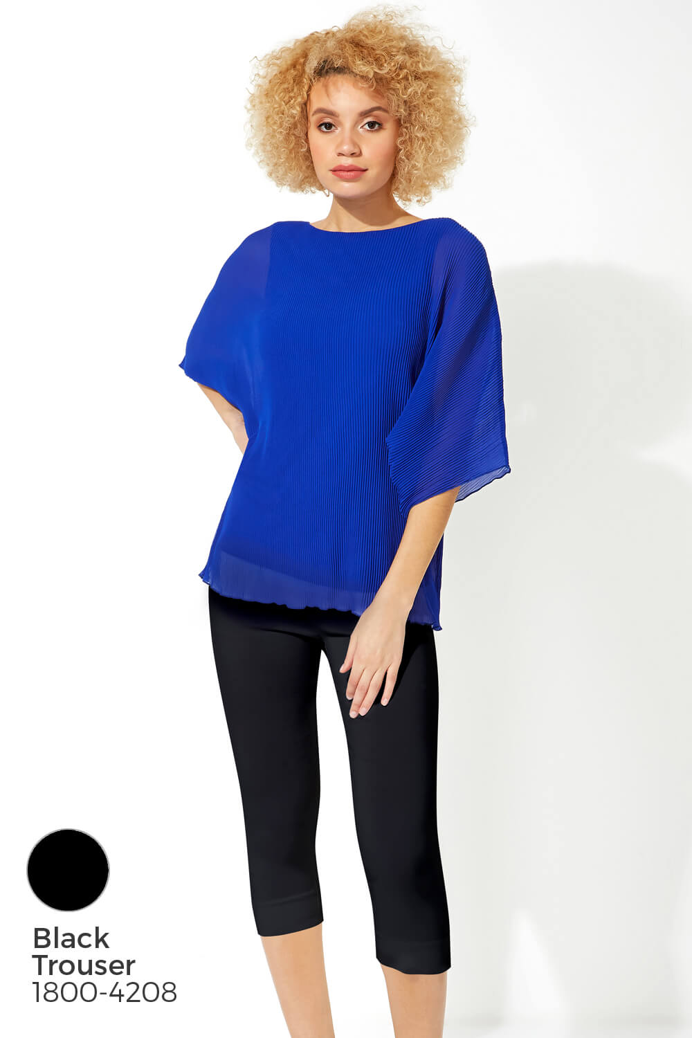 Royal Blue Pleated Chiffon Overlay Top, Image 9 of 8