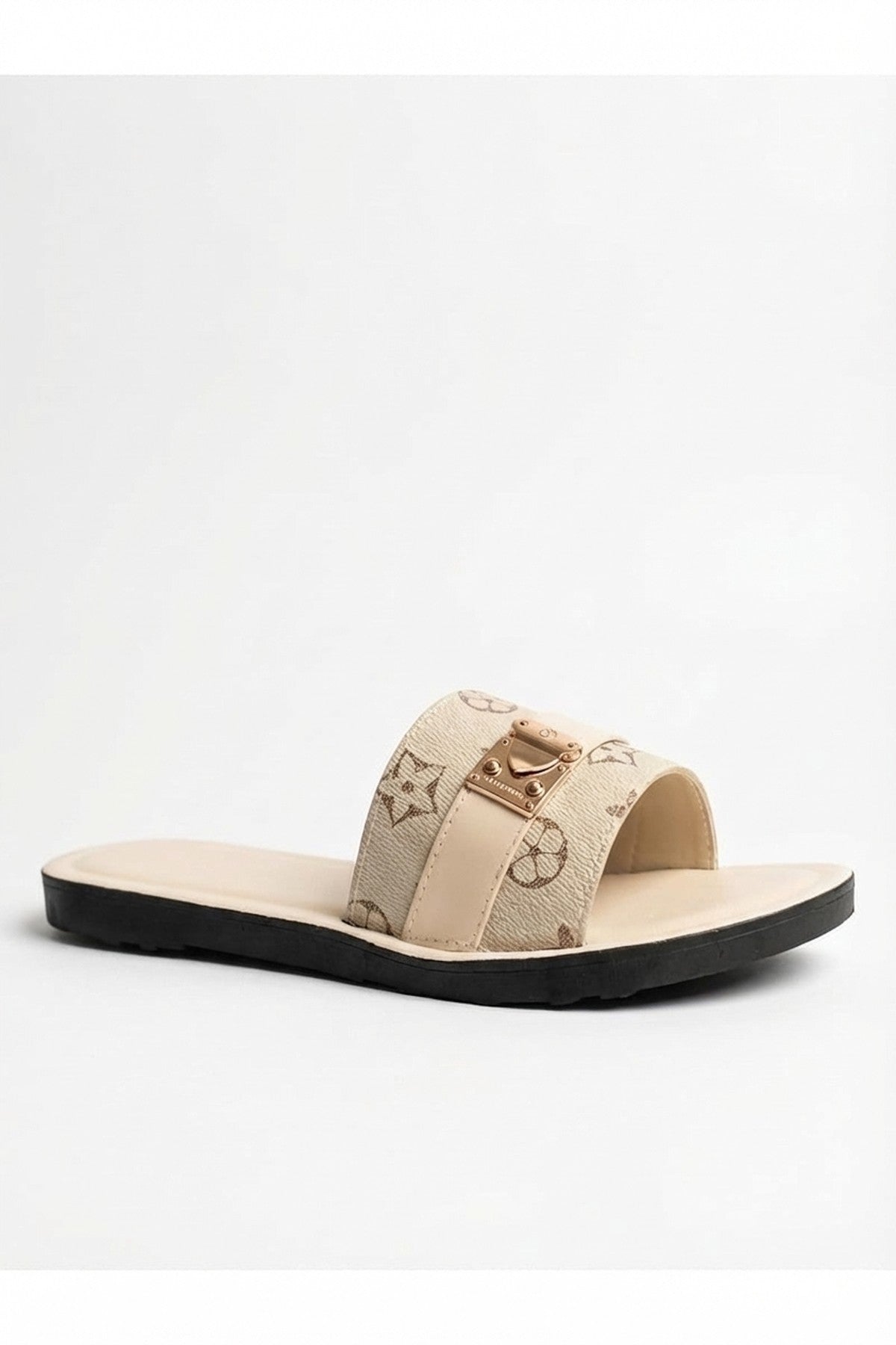 Beige 3694 Beige Amber Patterned Slider Sandals, Image 2 of 8