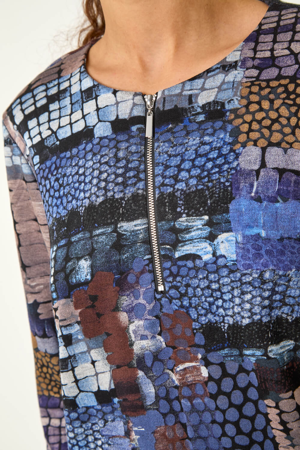 Blue Pebble Spot Zip Detail Midi Dress, Image 6 of 5