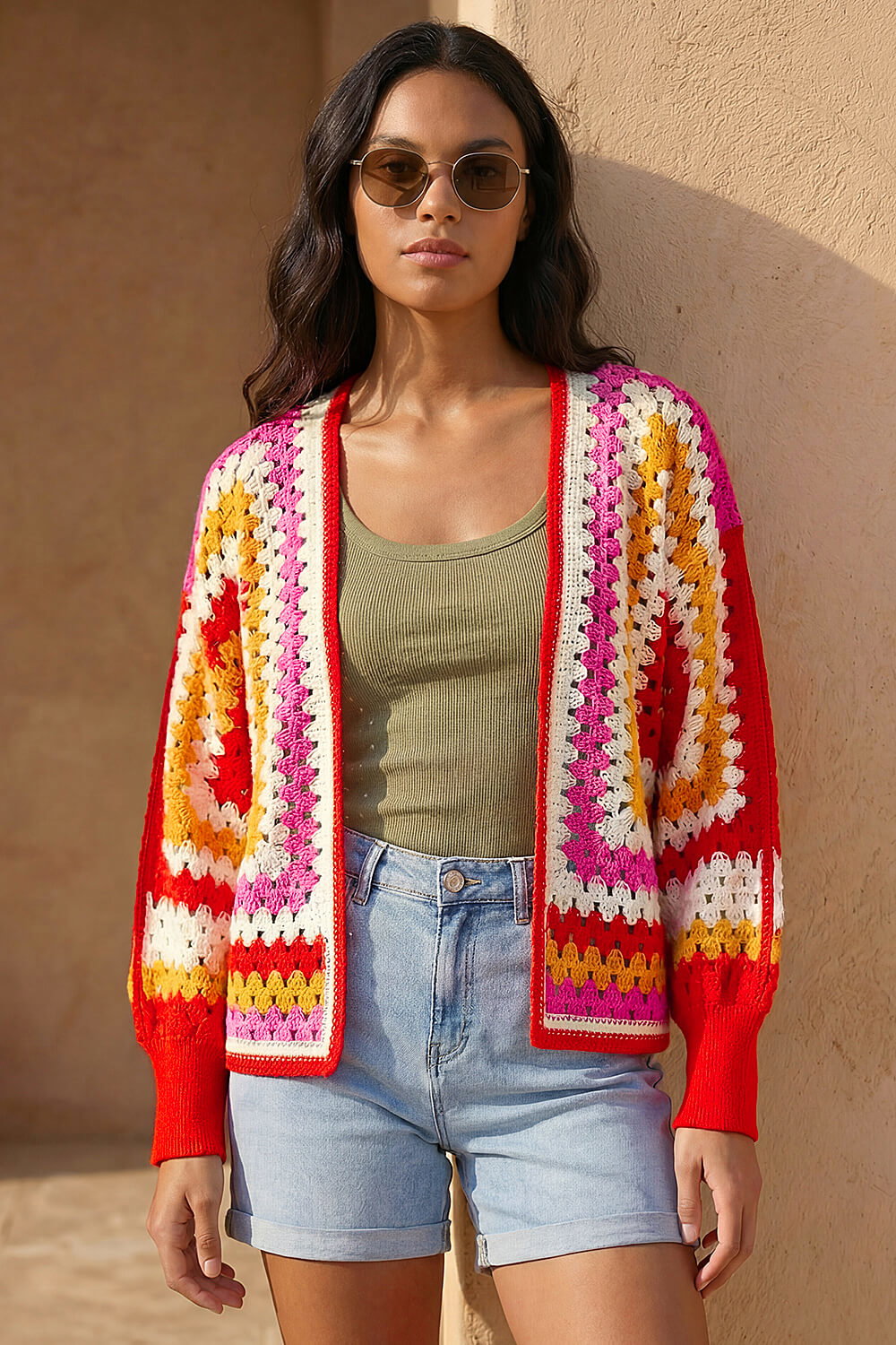 Orange Crochet Edge Knit Cardigan | Roman UK