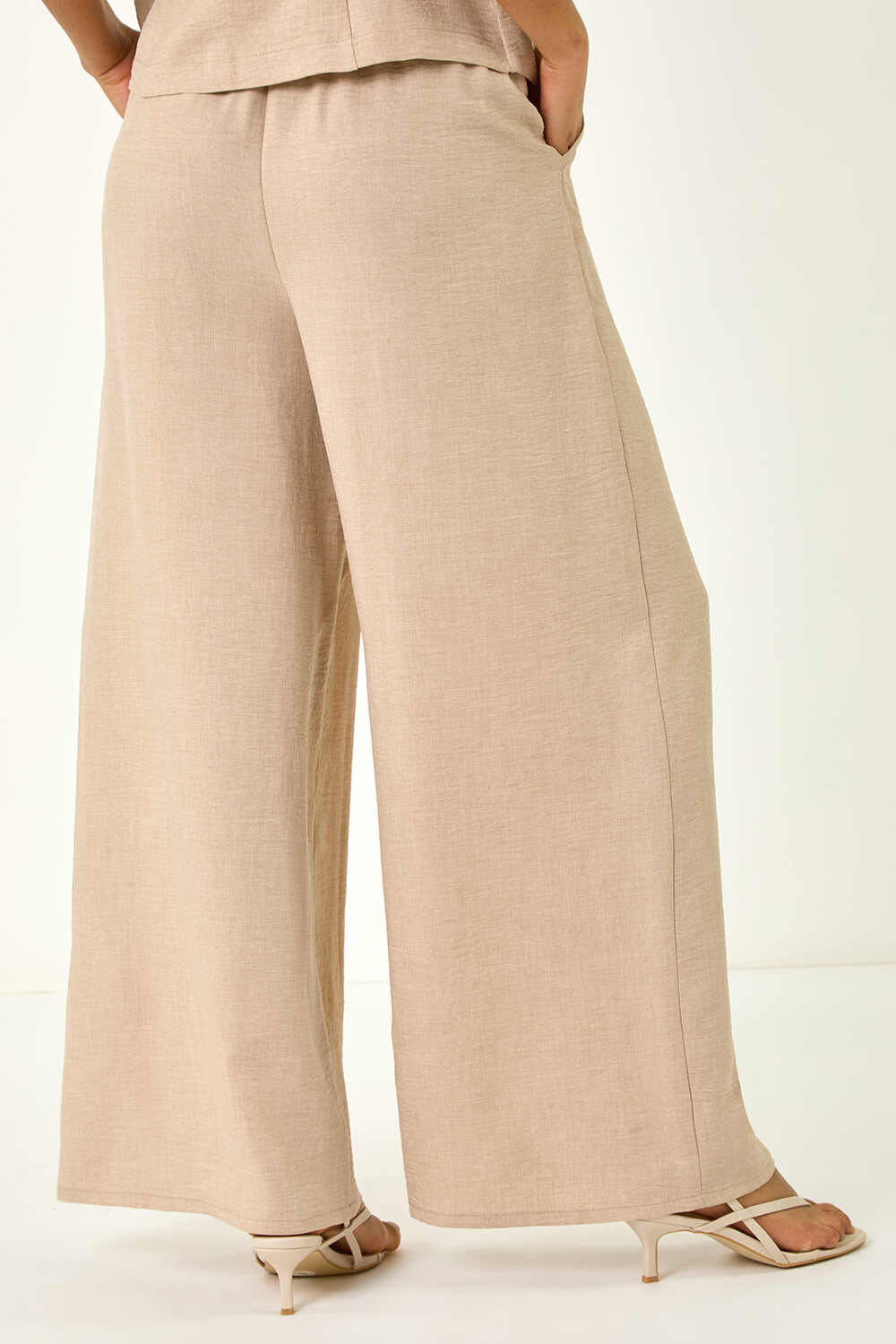 Oatmeal Dusk Elasticated Waist Wide Leg Trouser, Image 4 of 5