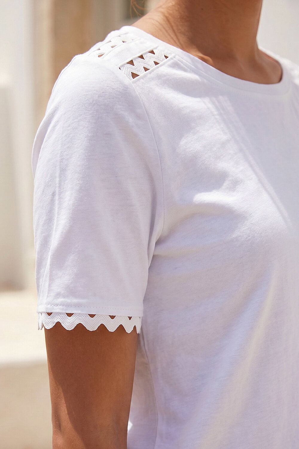 Ivory Cotton Ric Rac Detail T-Shirt, Image 5 of 4