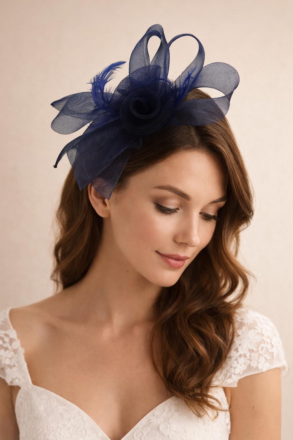 Pink Folded Bow Fascinator With Tipped Feathers
