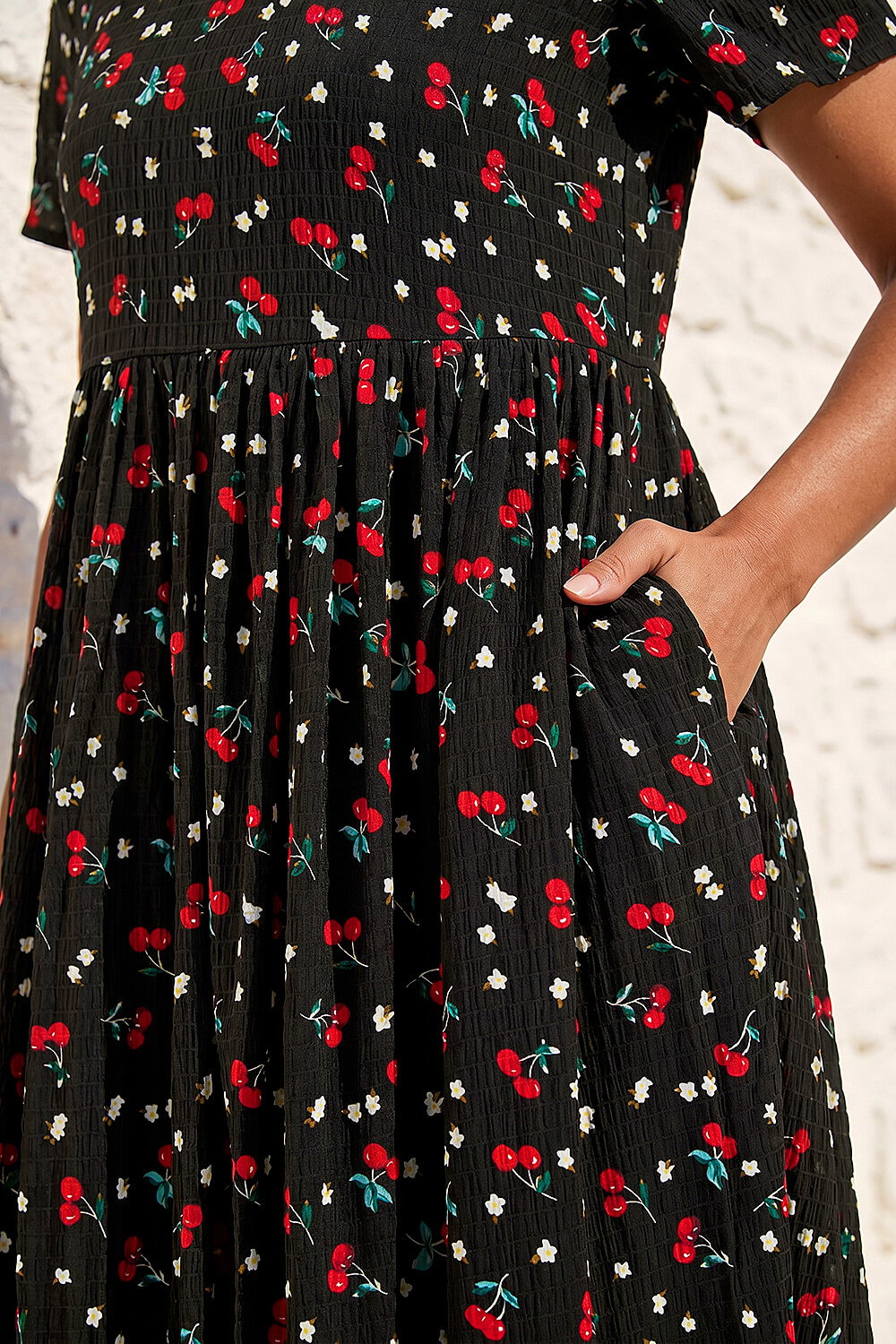 Black Cherry Print Midi Smock Dress, Image 5 of 4