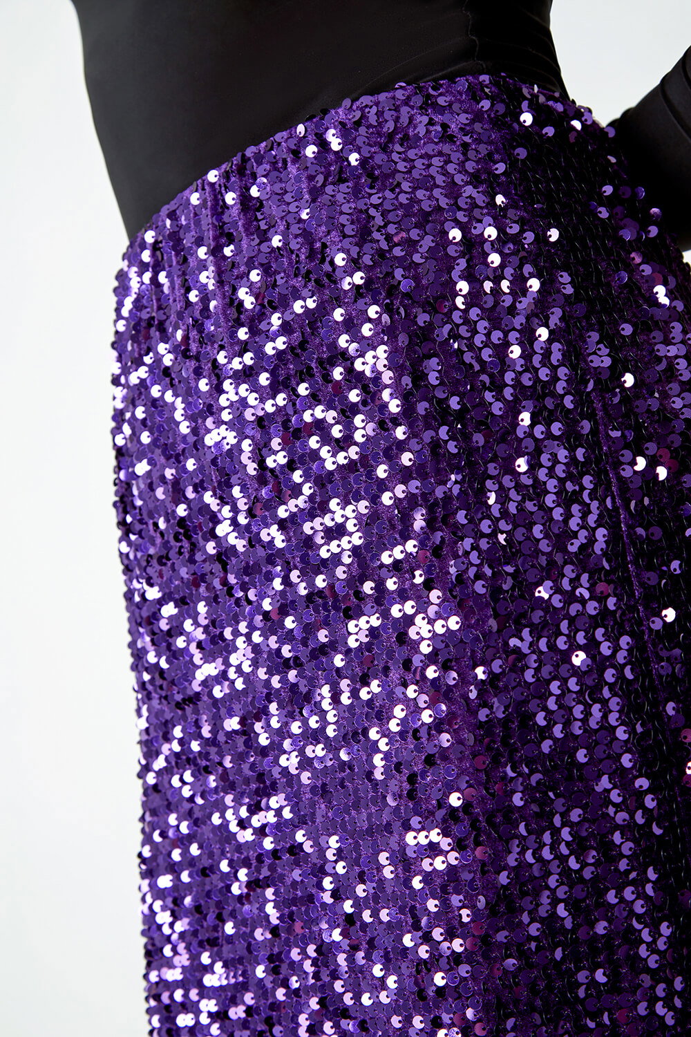 Purple Sequin Embellished Velour Stretch Skirt , Image 1 of 6