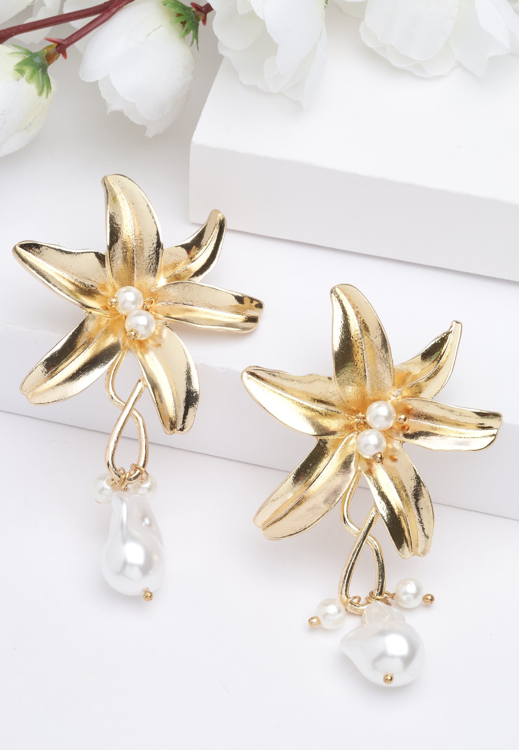 Gold Floral Earrings, Image 2 of 5