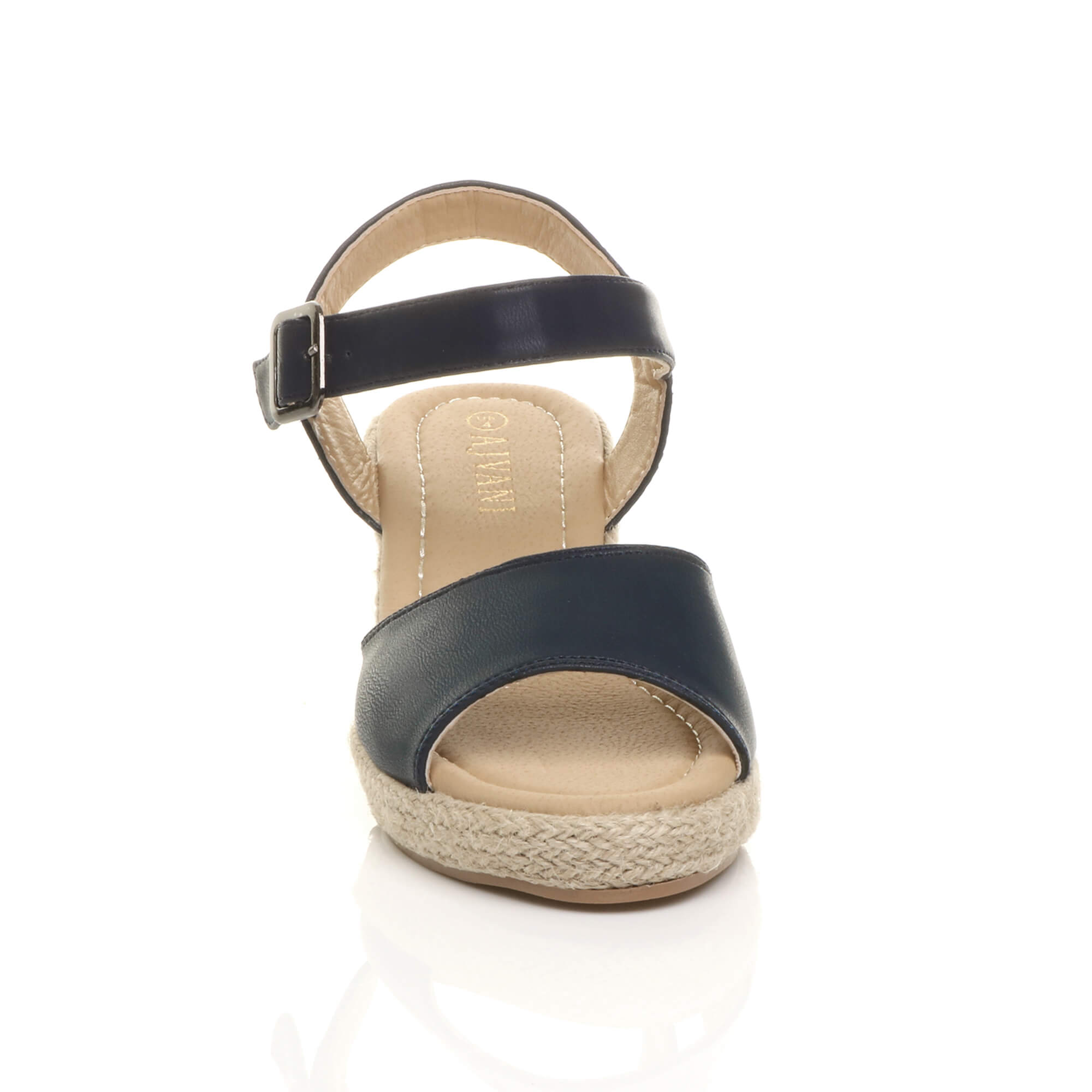 Navy Blue Mid Wedge Heel Ankle Strap Espadrille Sandals, Image 6 of 6