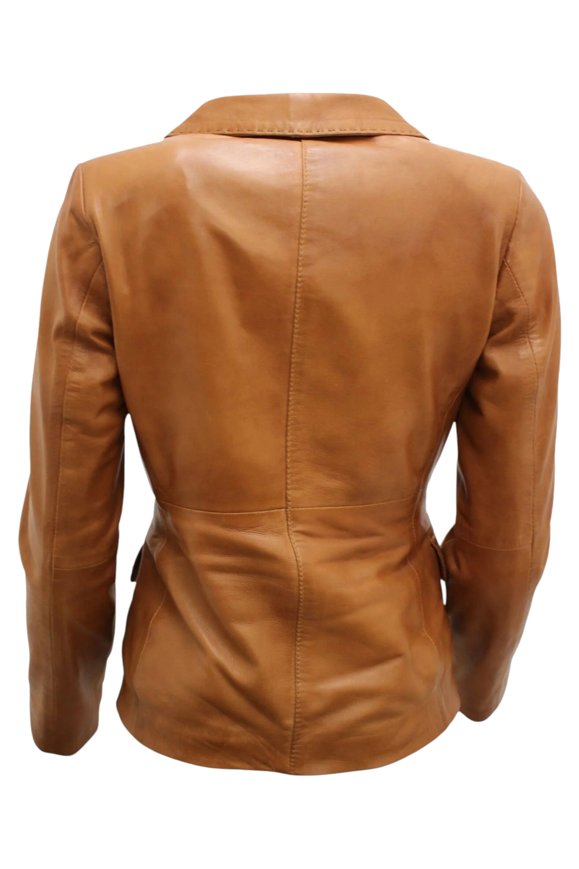 Tan Womens 2 Button Leather Blazer Jacket, Image 2 of 4