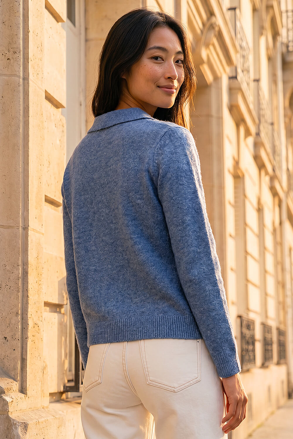 Blue Petite Collar Cardigan, Image 4 of 4